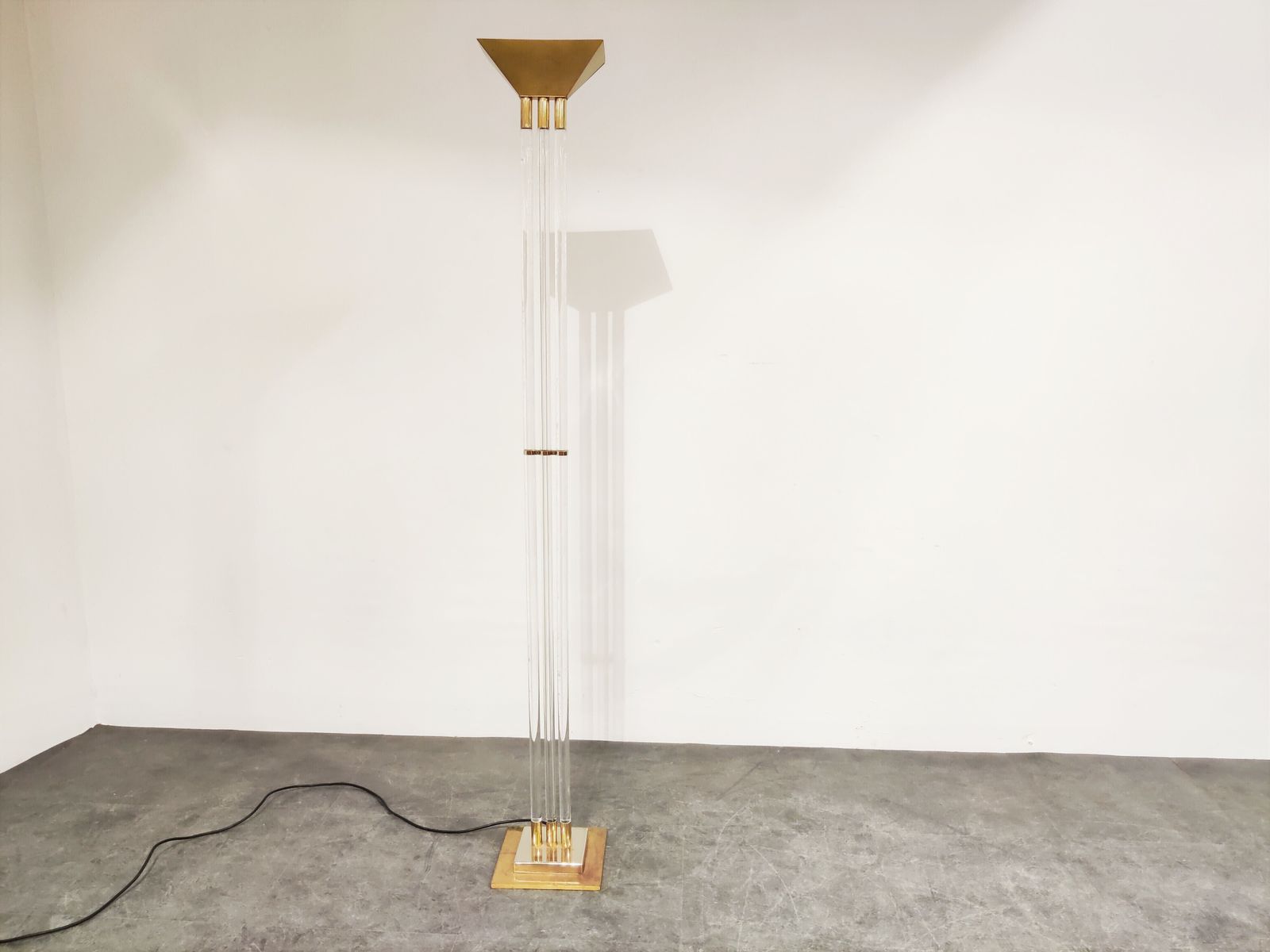 photo for sale Vintage Brass And Lucite Floor Lamp, 1970s