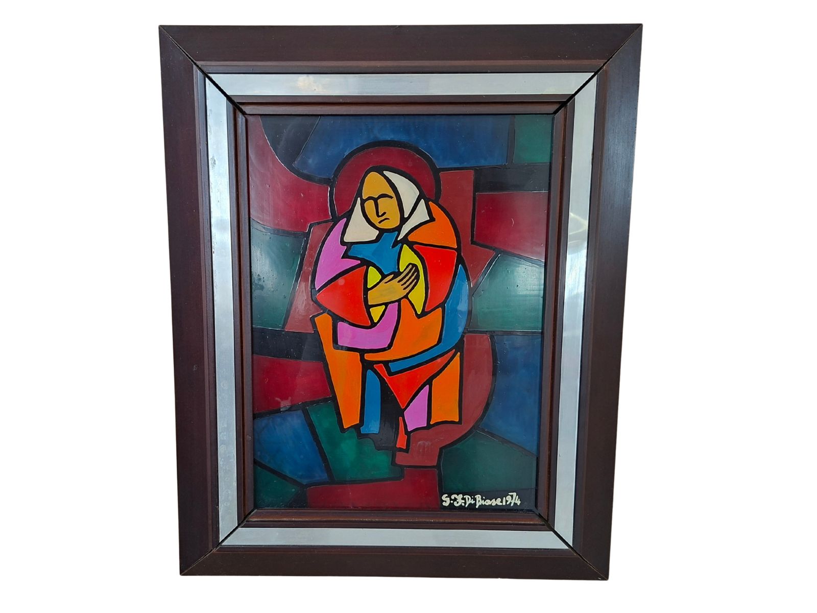 Opera Originale "Madonna" – S.F. Di Biase, 1974 – Smalto Su Vetro photo furniture