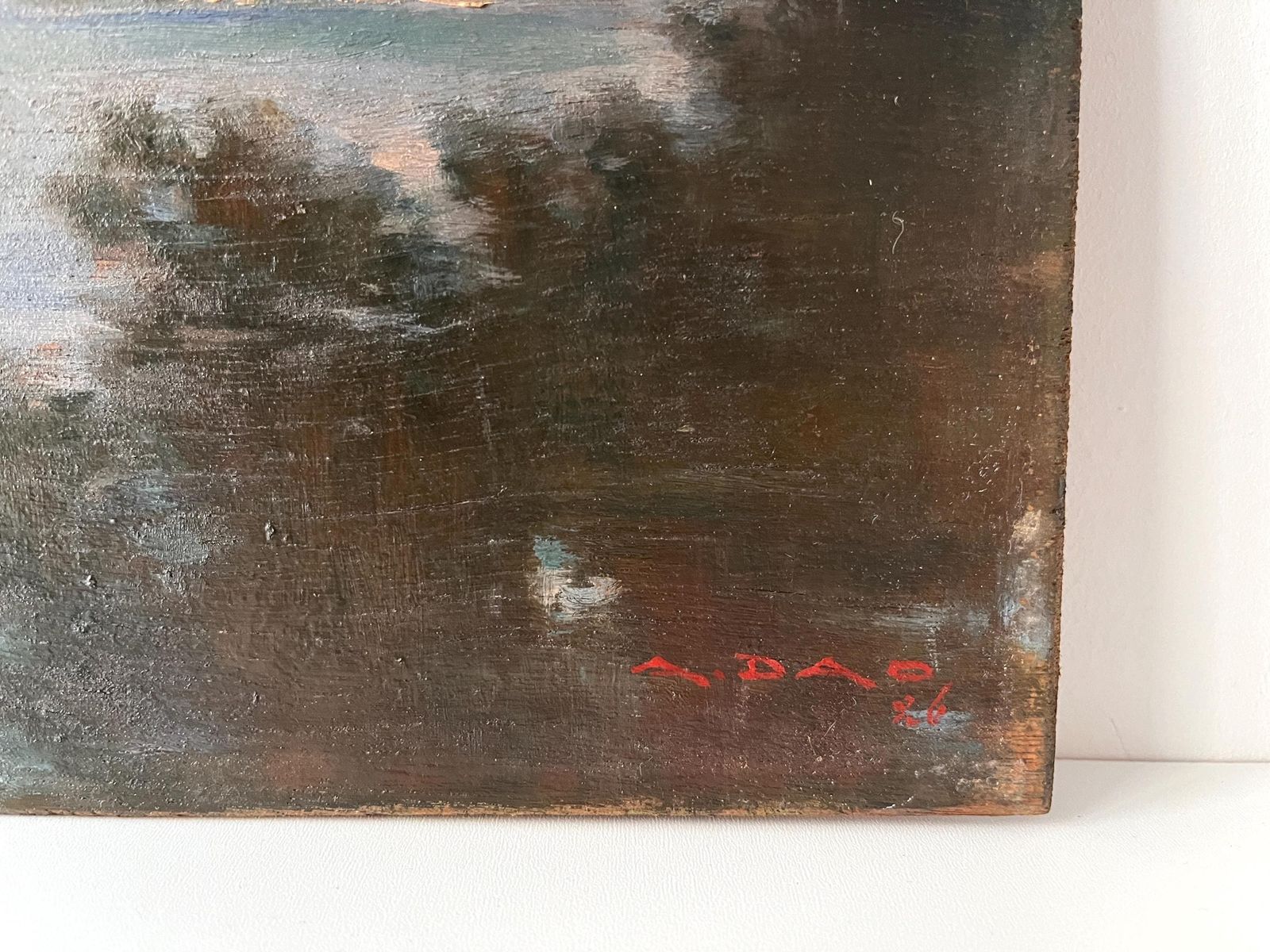 Original Oil On Panel "Soul Reflections" From 1926's, Painting Of A French Southern Landscape, Antique Genre Scene photo vintage