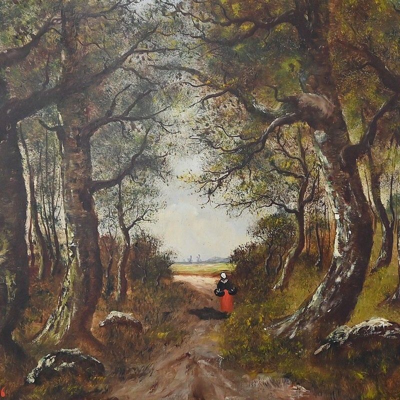 Painting “Walk In The Undergrowth”, Oil On Canvas, Signed L. Gourdon – 1896 photo furniture