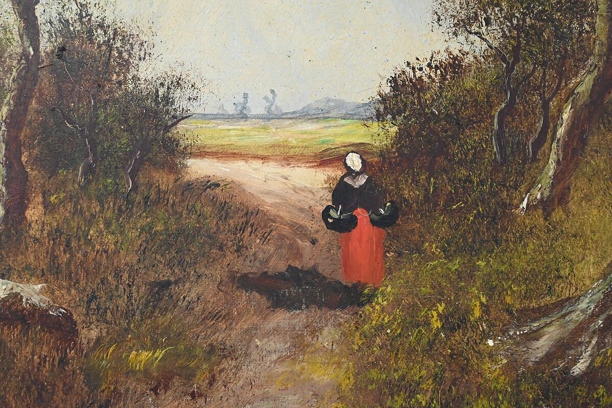 Painting “Walk In The Undergrowth”, Oil On Canvas, Signed L. Gourdon – 1896 photo buy