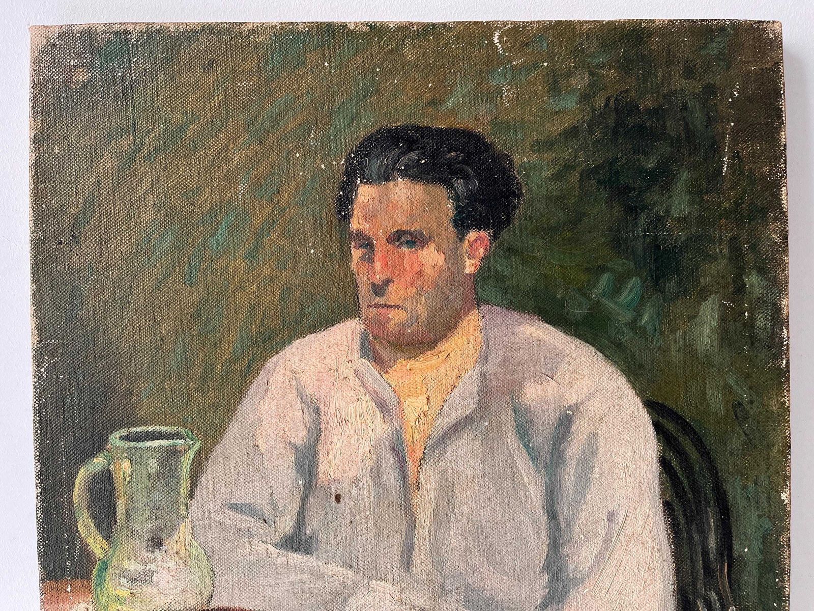 Original 1920s Oil Portrait On Canvas Of A Man, Antique French Painting Auguste Barthon photo for sale