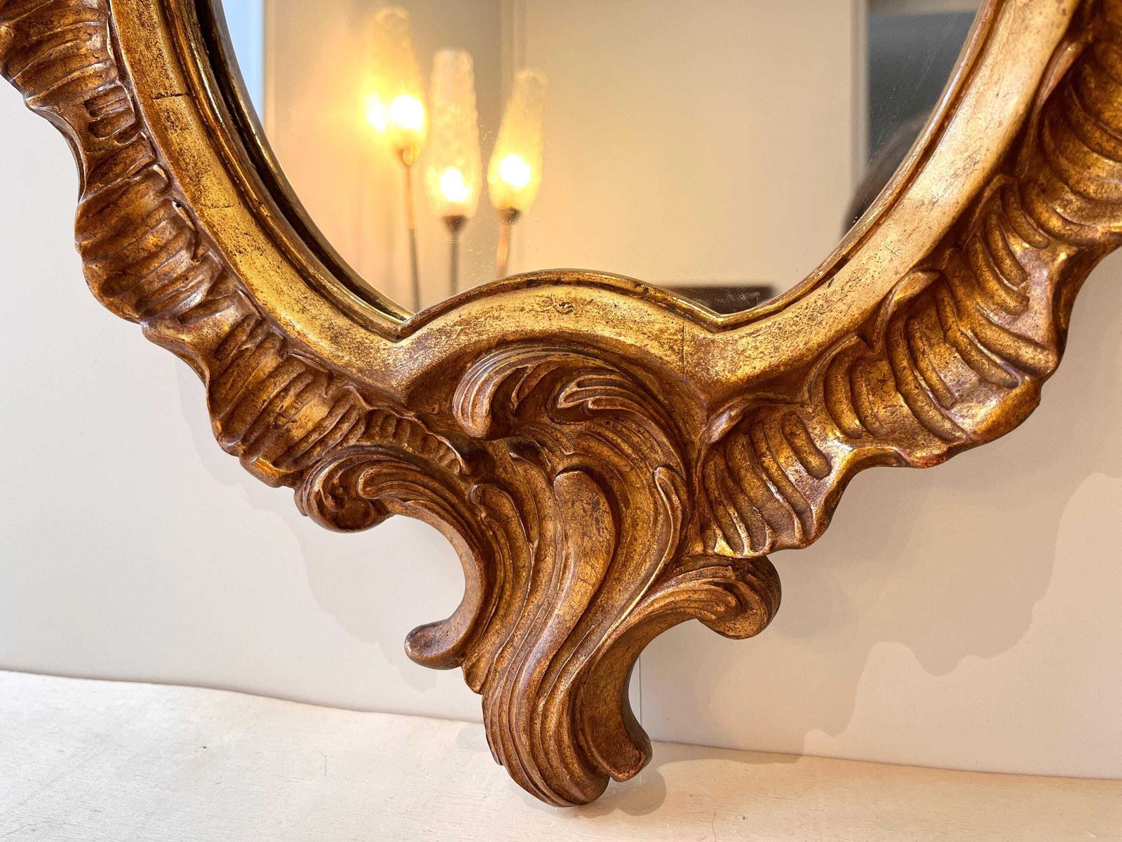 Antique Rococo Mirror In Wood And Gilded Stucco Circa 1920, Louis XV Style Mirror 27 X 17 In photo Home Decor