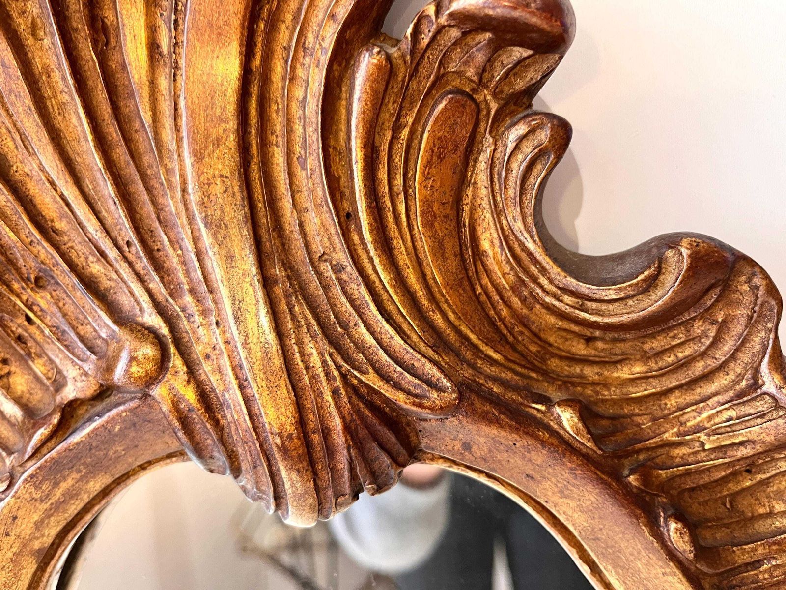 photo for sale Antique Rococo Mirror In Wood And Gilded Stucco Circa 1920, Louis XV Style Mirror 27 X 17 In