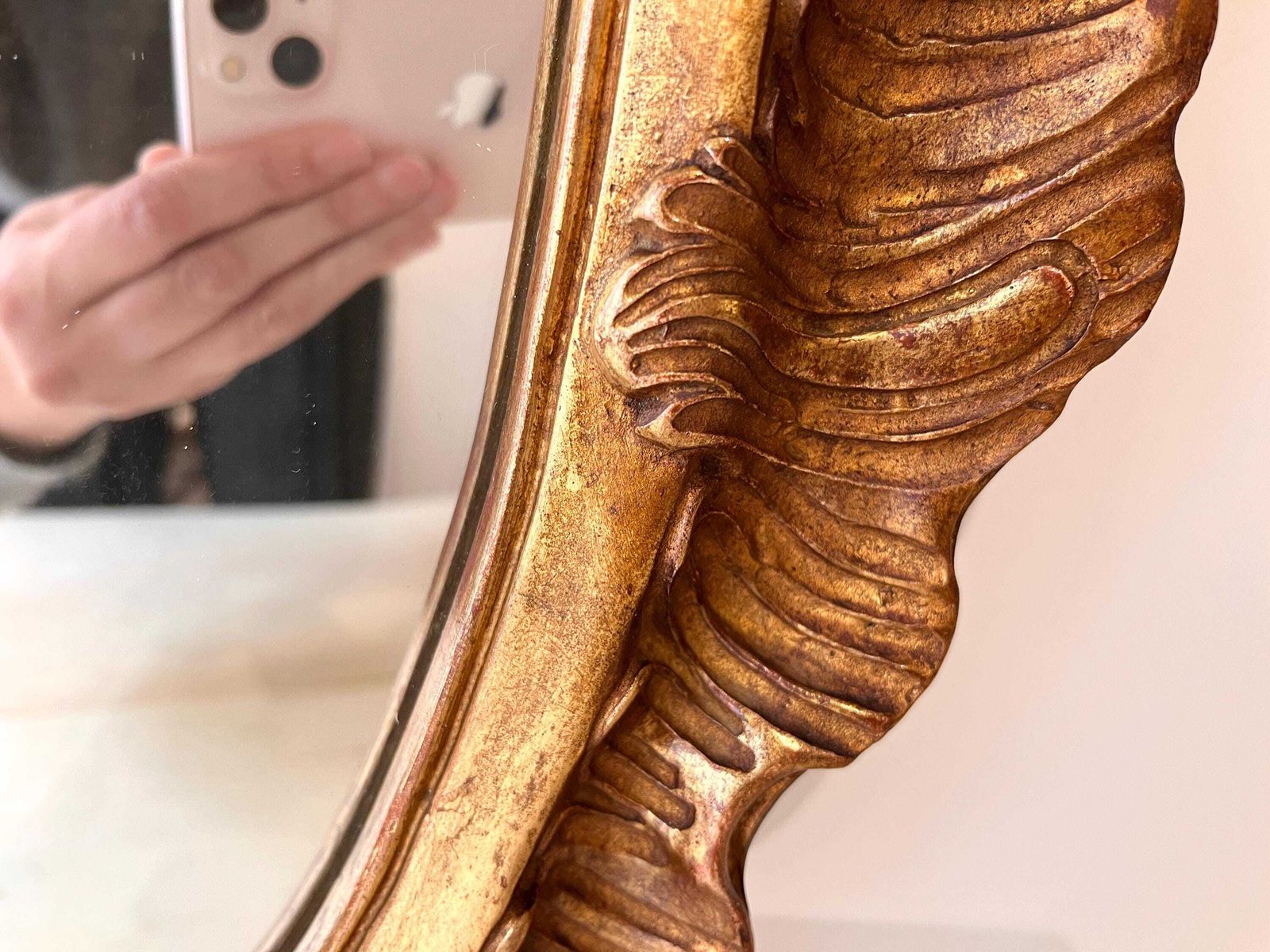 Home Decor Antique Rococo Mirror In Wood And Gilded Stucco Circa 1920, Louis XV Style Mirror 27 X 17 In photo
