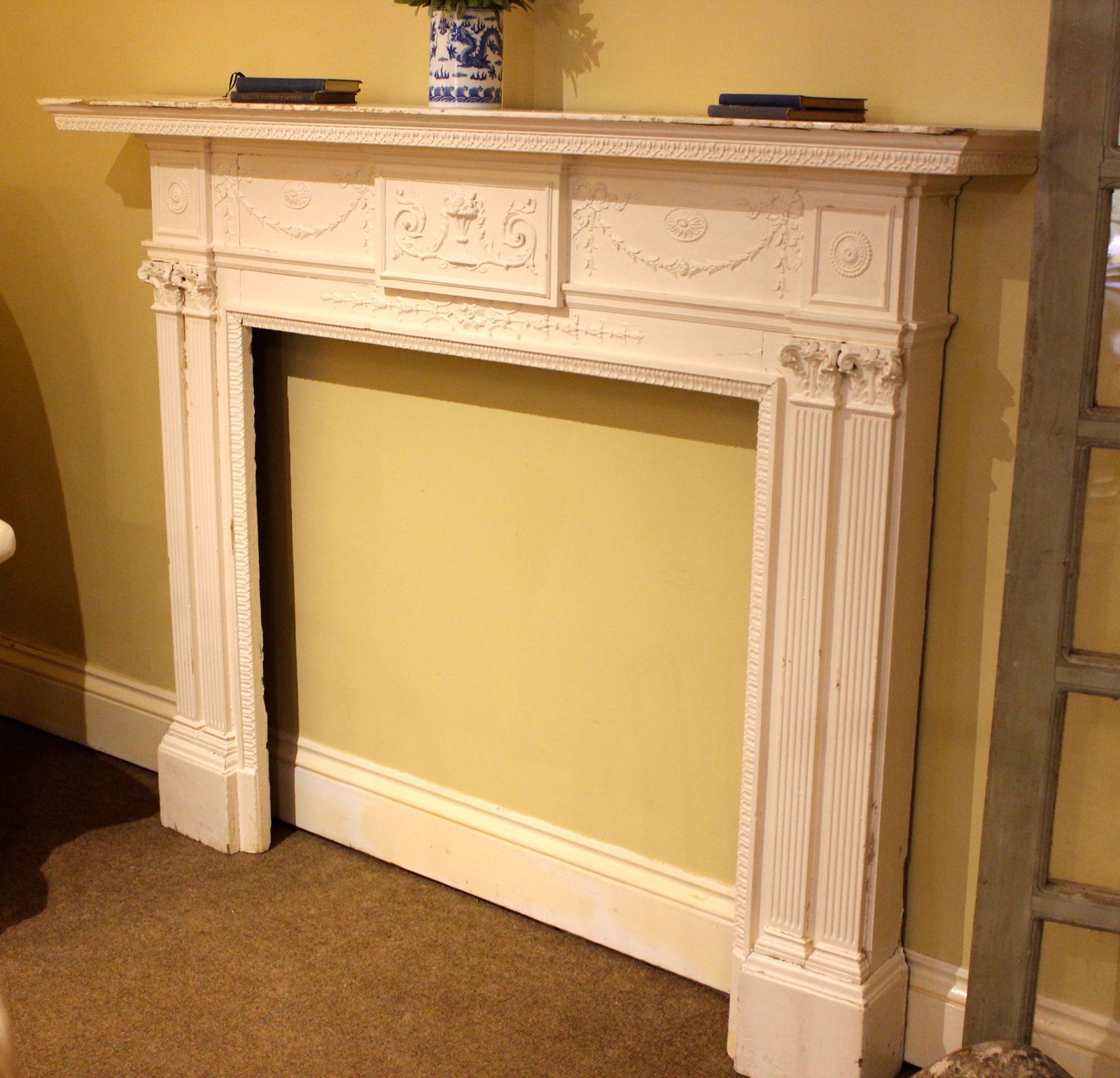 19thc. White Painted Pine Fire Surround/Mantlepiece photo furniture