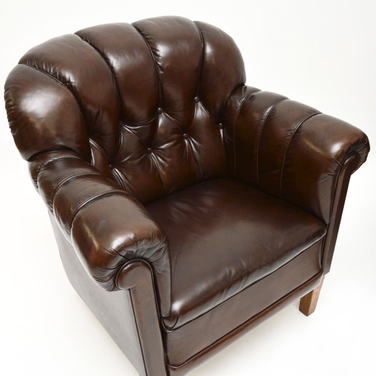 Pair Of Antique Swedish Leather Club Armchairs photo Furniture
