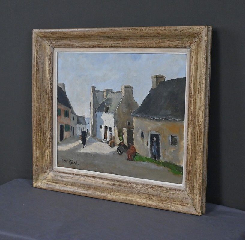 Painting "Village Scene", Oil On Canvas, Signed H. Albert – First Half Of The 20th Century photo Art