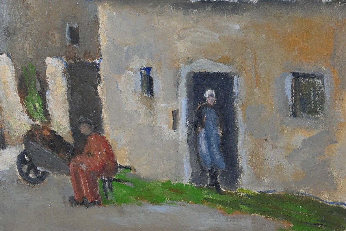 photo furniture Painting "Village Scene", Oil On Canvas, Signed H. Albert – First Half Of The 20th Century