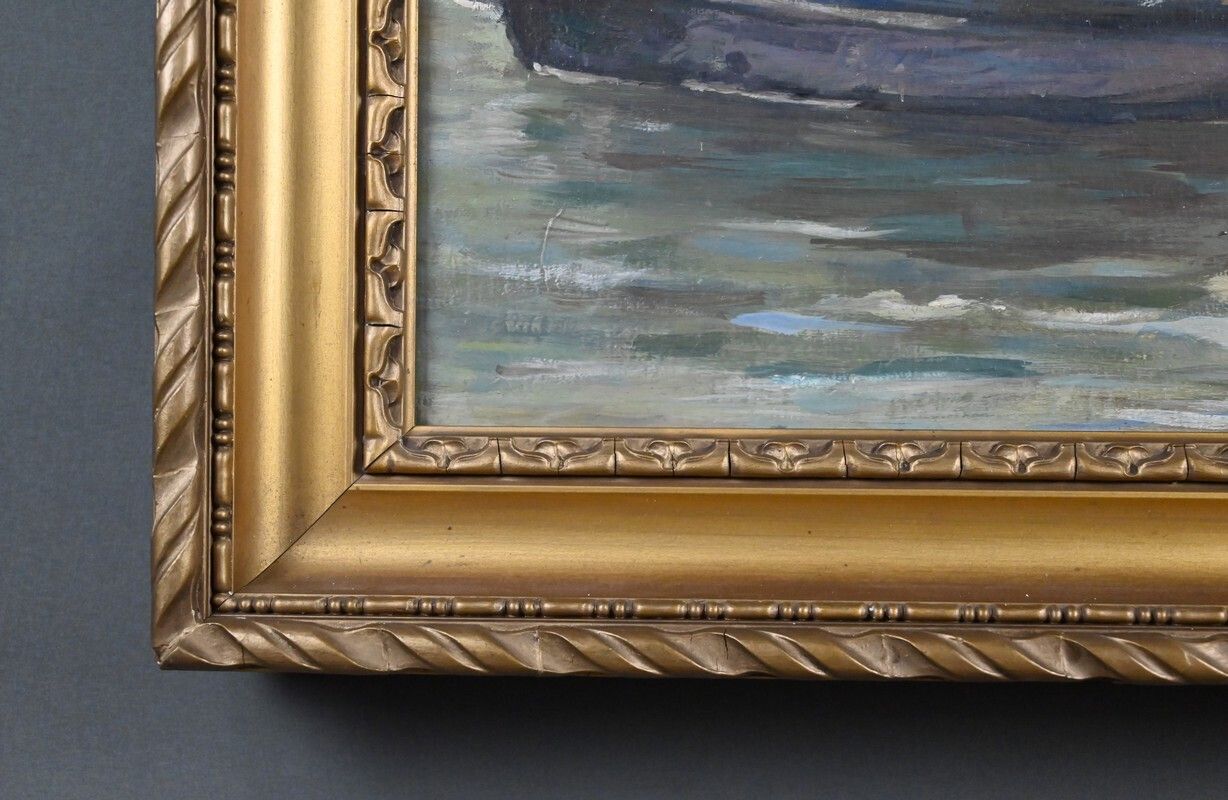 960.0 Painting “Sailboats On A Calm Sea”, Oil On Canvas, Signed C. Bustad – 1928 photo