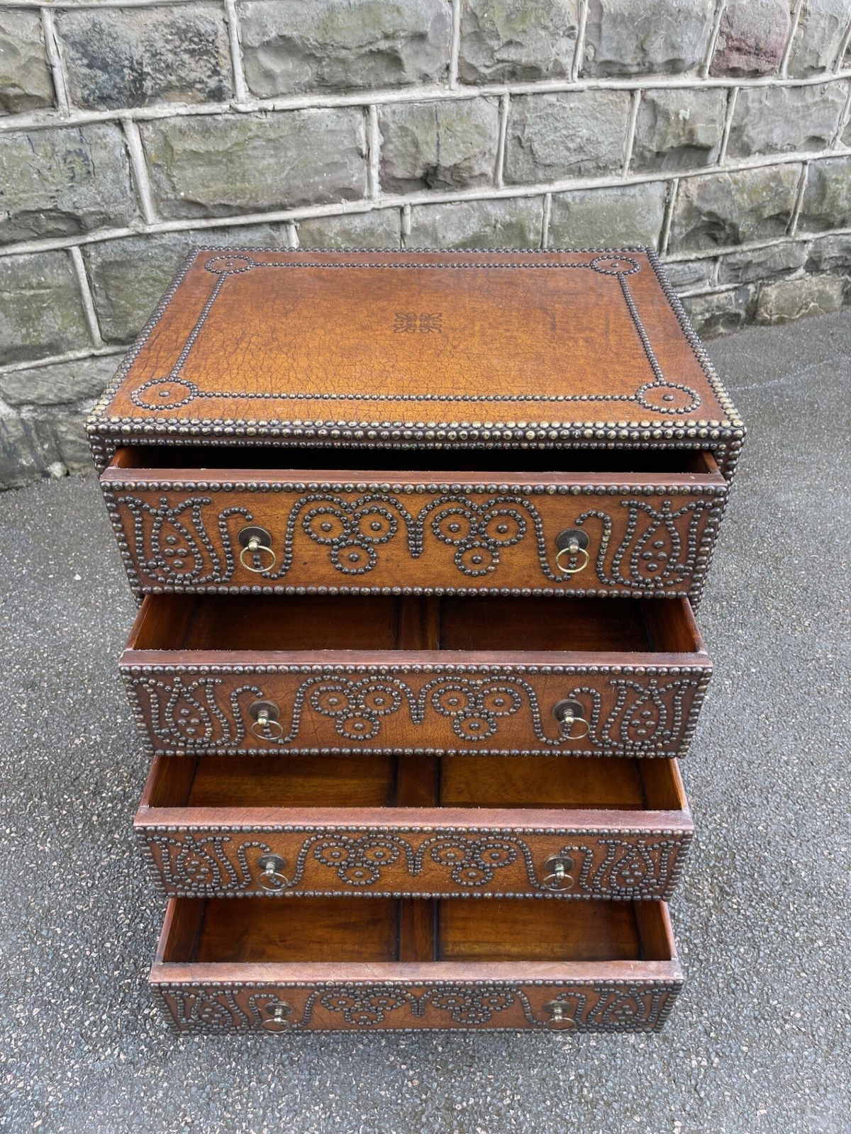 Quality Leather & Brass Studded Chest Of Drawers photo Furniture