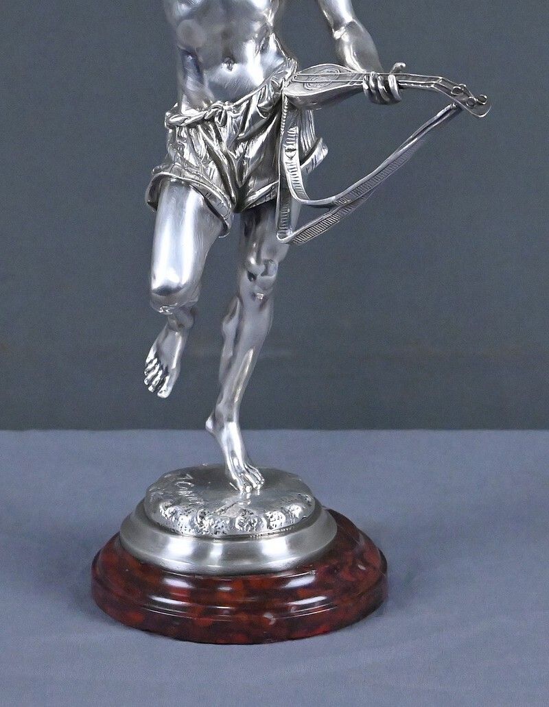 photo for sale Silvered Bronze "The Neapolitan Mandolin Player" Signed A. Carrier – Part 2, 19th Century