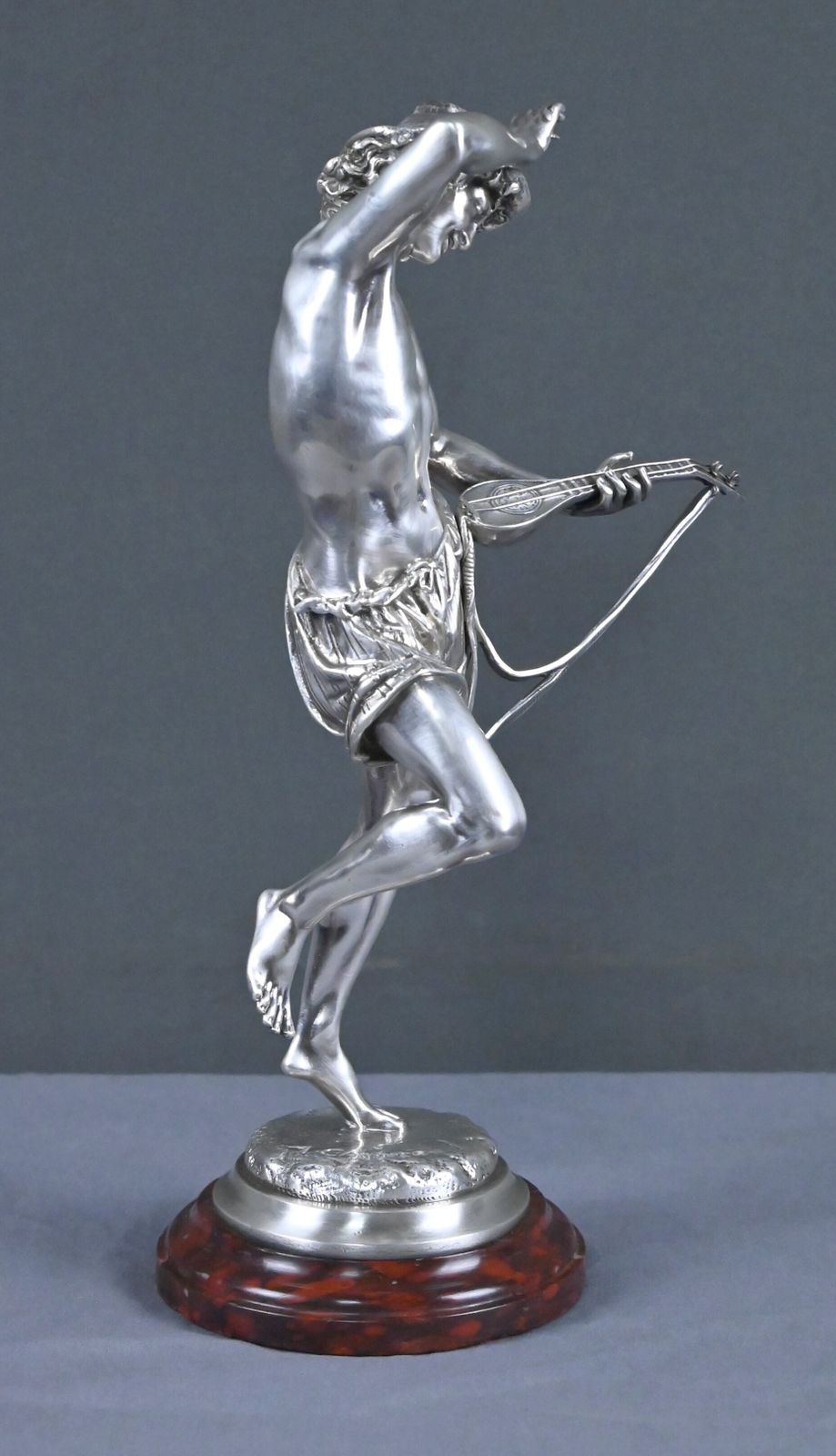 photo vinterior Silvered Bronze "The Neapolitan Mandolin Player" Signed A. Carrier – Part 2, 19th Century