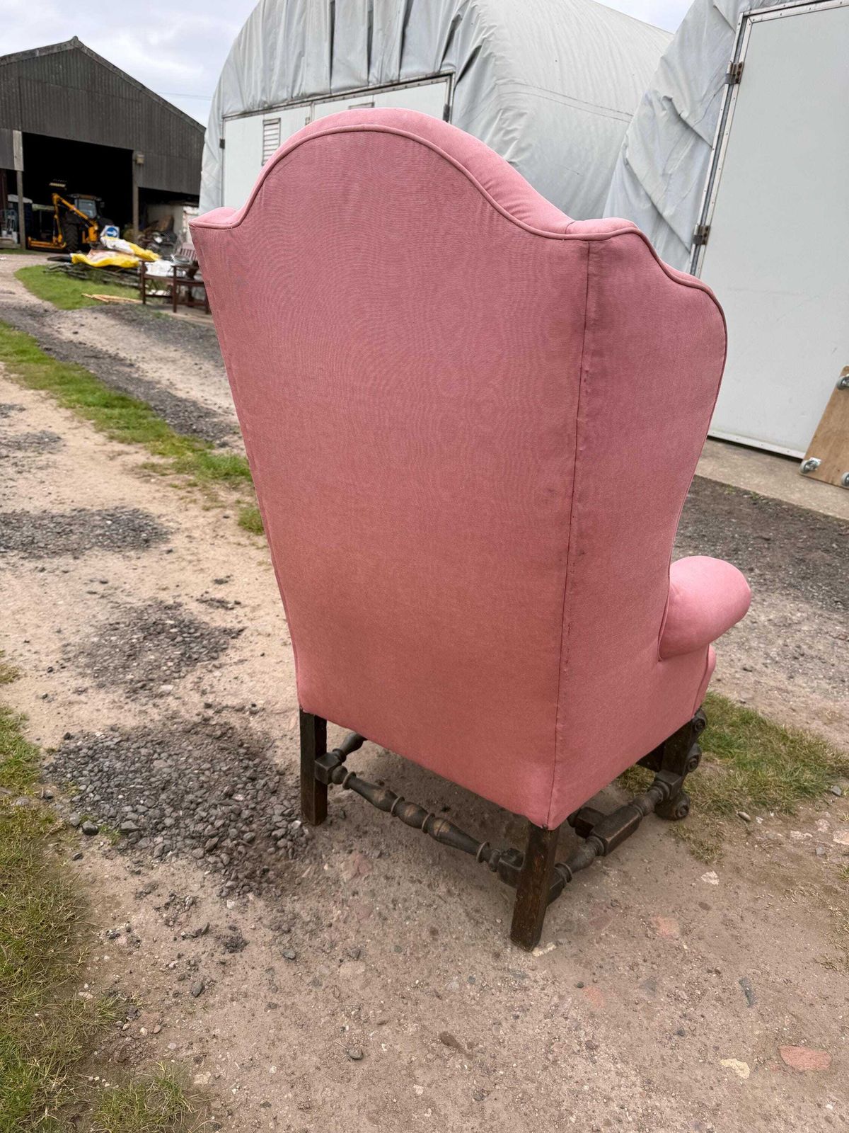 Chair   Carolean Large Wing Back Arm Chair With Carved Oak Base photo vinterior