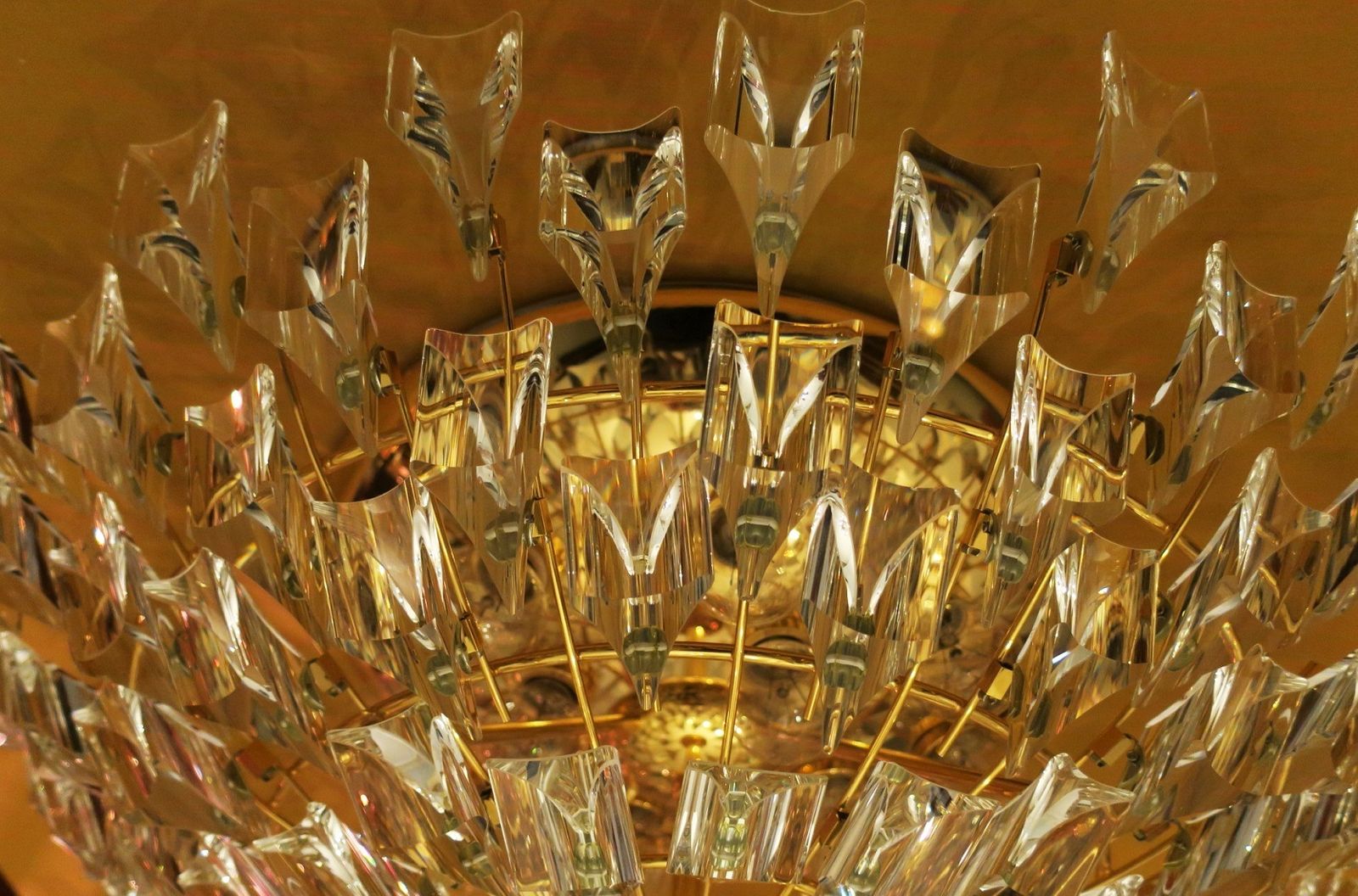 Stilkronen Gold Plated Brass And Crystal Chandelier, Italy 1970s photo Lighting