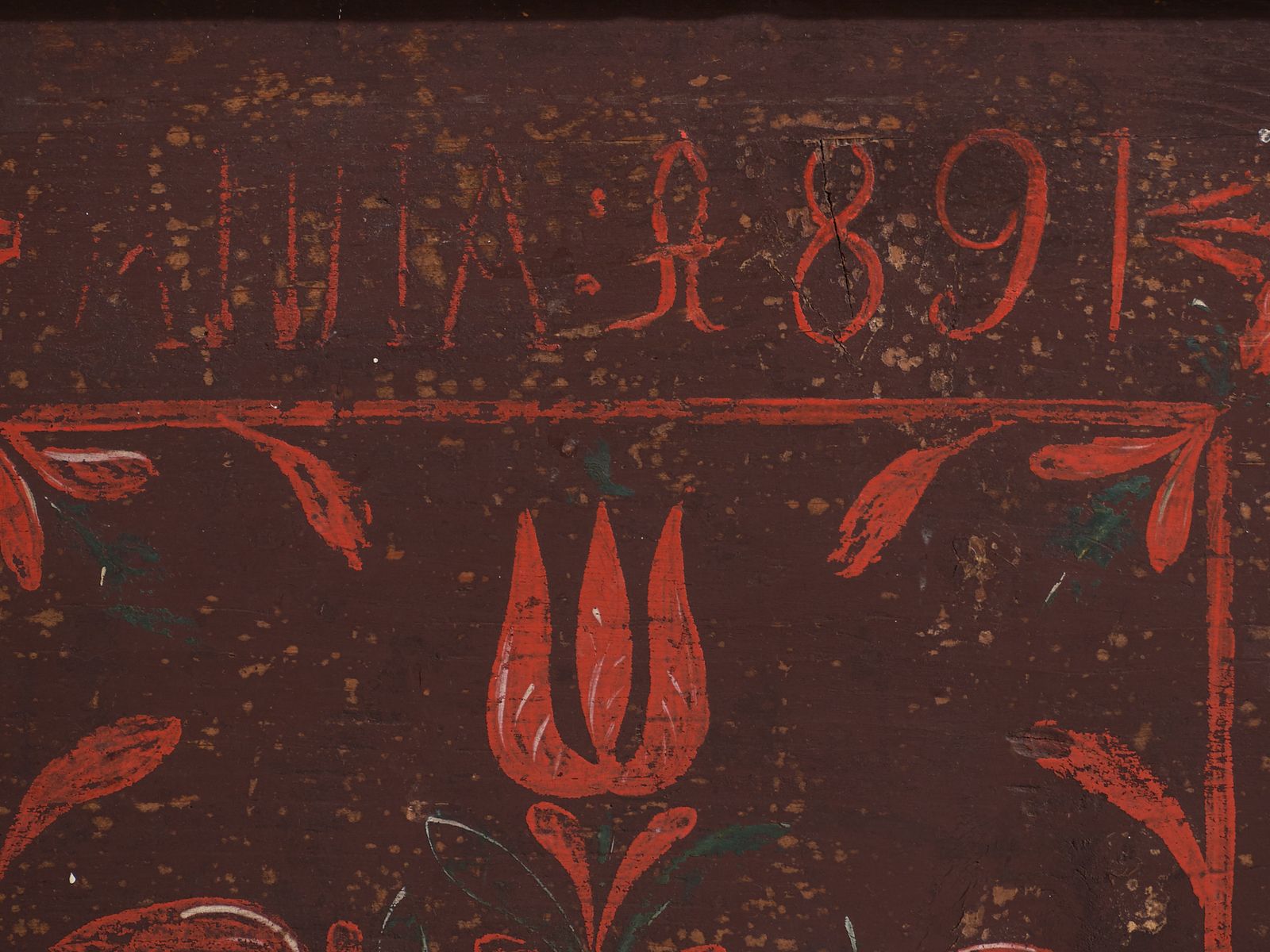 photo for sale Antique Dowry Chest In Pine With Painted Tulips – Central Europe, 1891