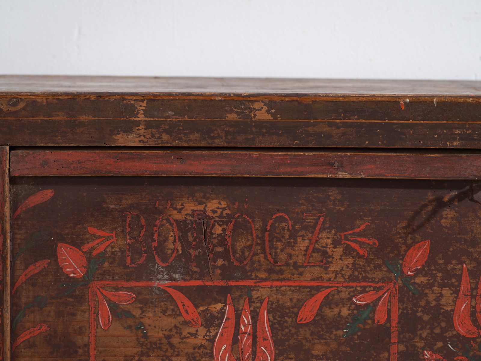 2078.0 Antique Dowry Chest In Pine With Painted Tulips – Central Europe, 1891 photo