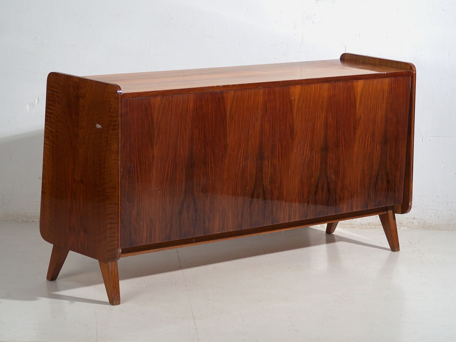 Furniture Mid Century Walnut Veneered Sideboard With Tapered Legs – Czechoslovakia, Circa 1960 photo