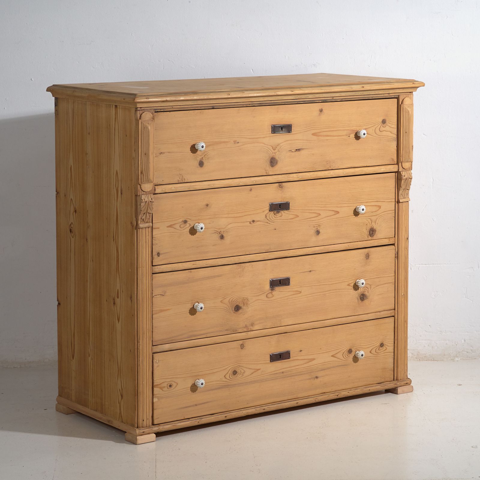 Tall Central European Chest Of Four Drawers In Washed Pine – Central Europe, Circa 1900