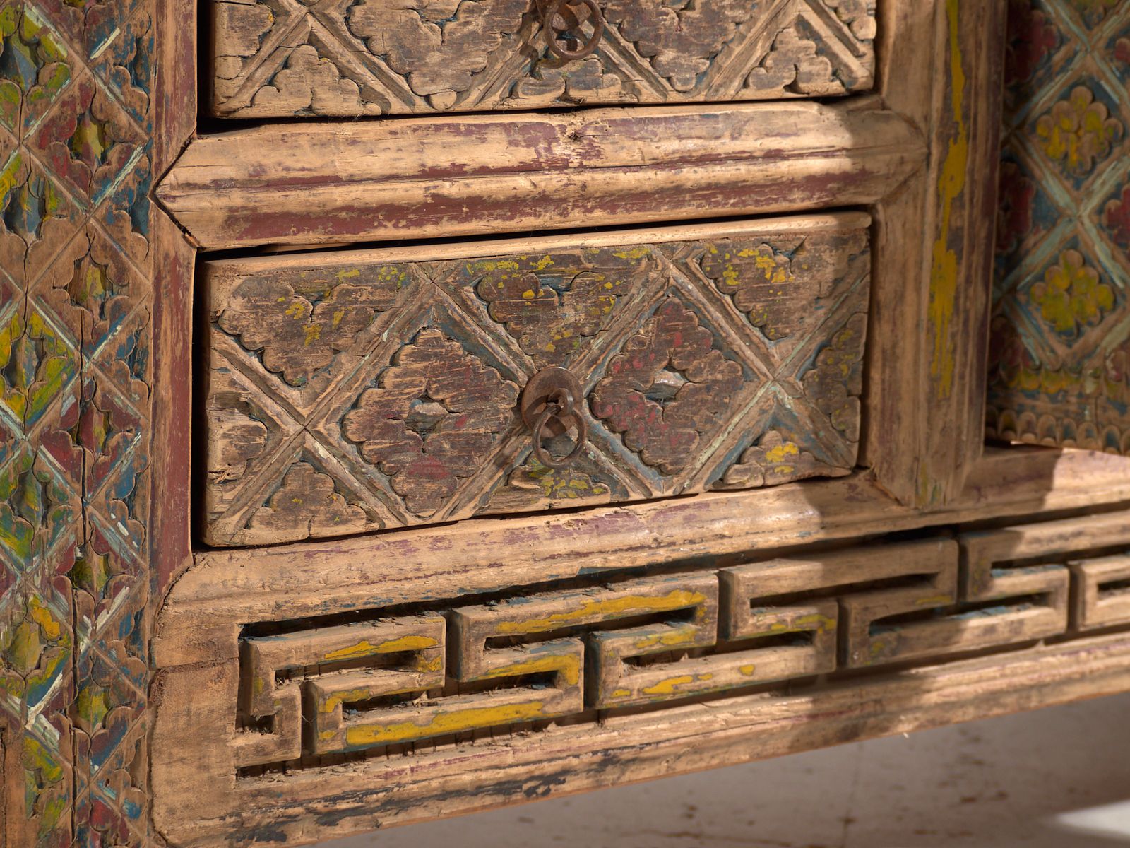 Antique Chinese Carved Fir Low Sideboard With Ornate Panels – Gansu, Circa 1930 photo 3523.0