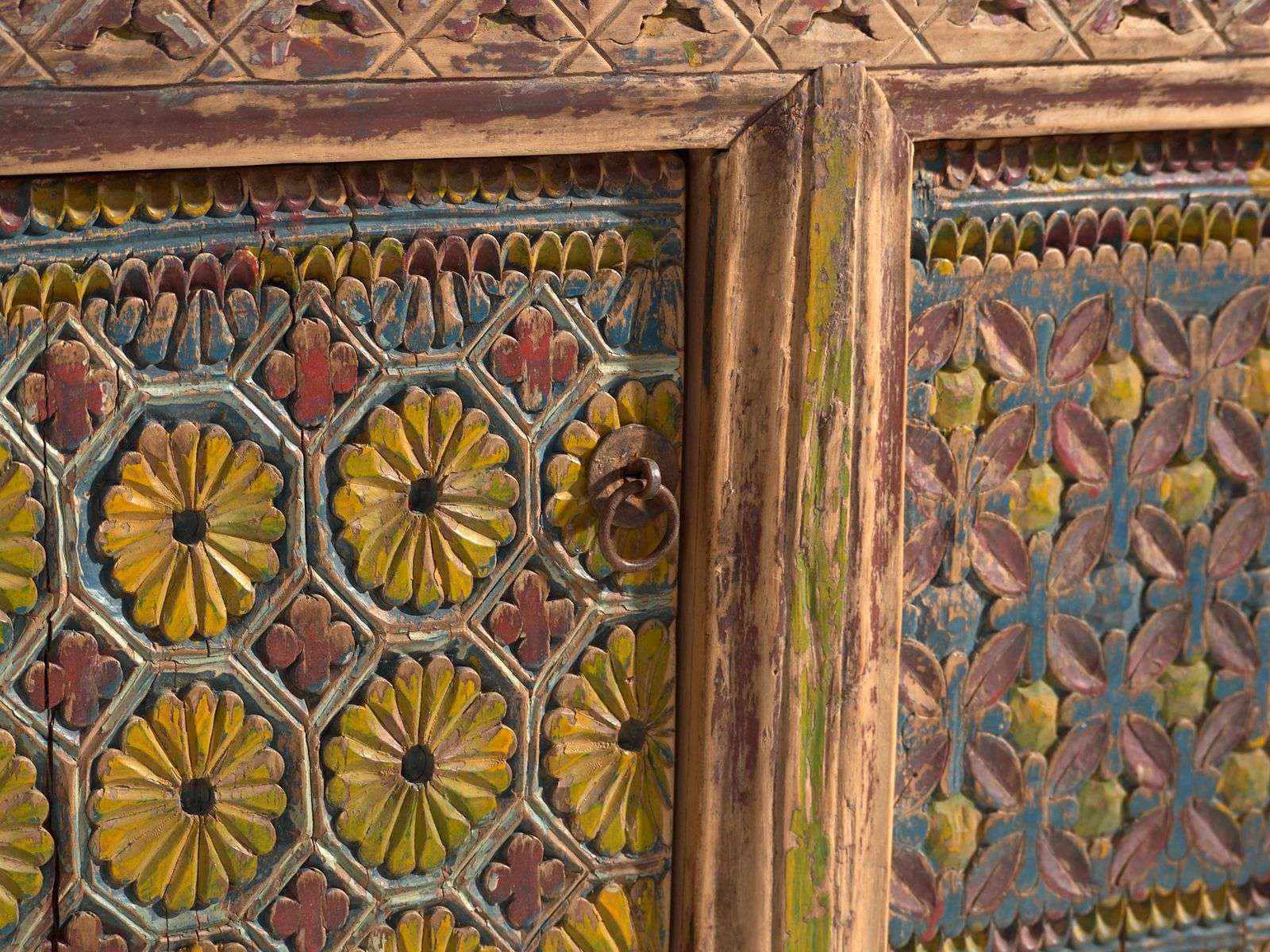Antique Chinese Carved Fir Low Sideboard With Ornate Panels – Gansu, Circa 1930 photo vintage