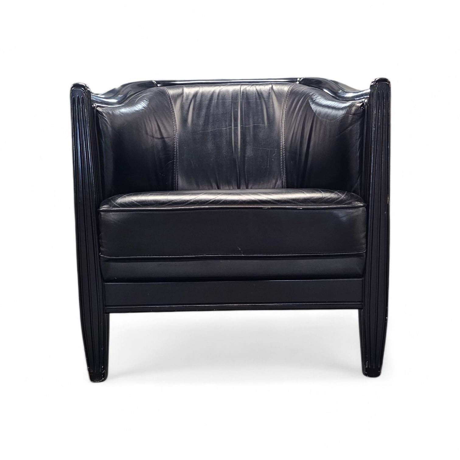 photo furniture 2 X Black Leather Armchair By Giorgetti 1980s / Good Condition Height 76