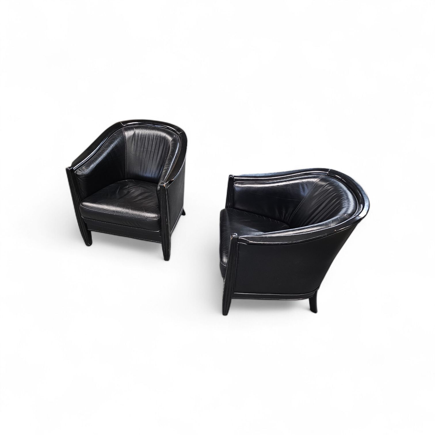 photo for sale 2 X Black Leather Armchair By Giorgetti 1980s / Good Condition Height 76