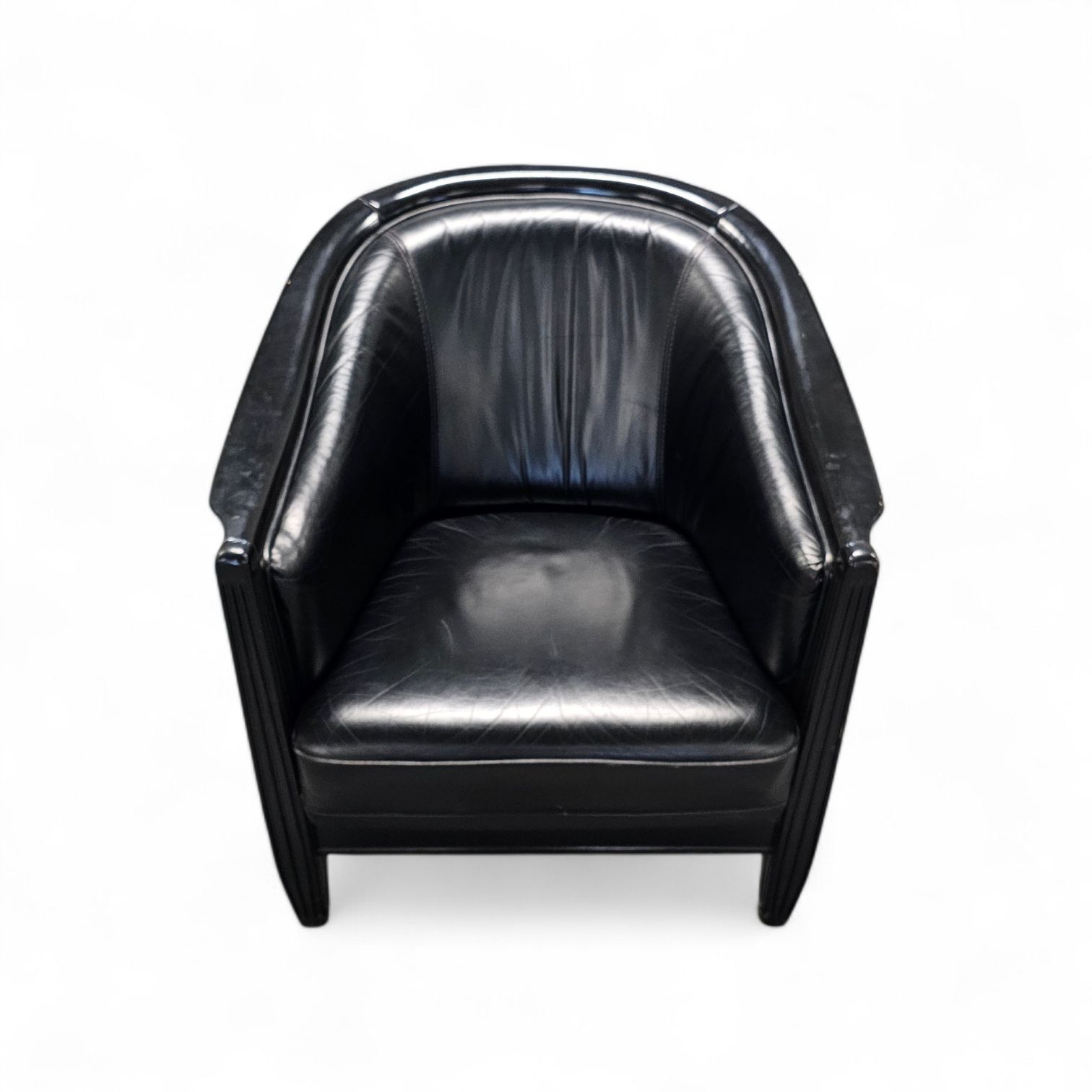 photo buy 2 X Black Leather Armchair By Giorgetti 1980s / Good Condition Height 76