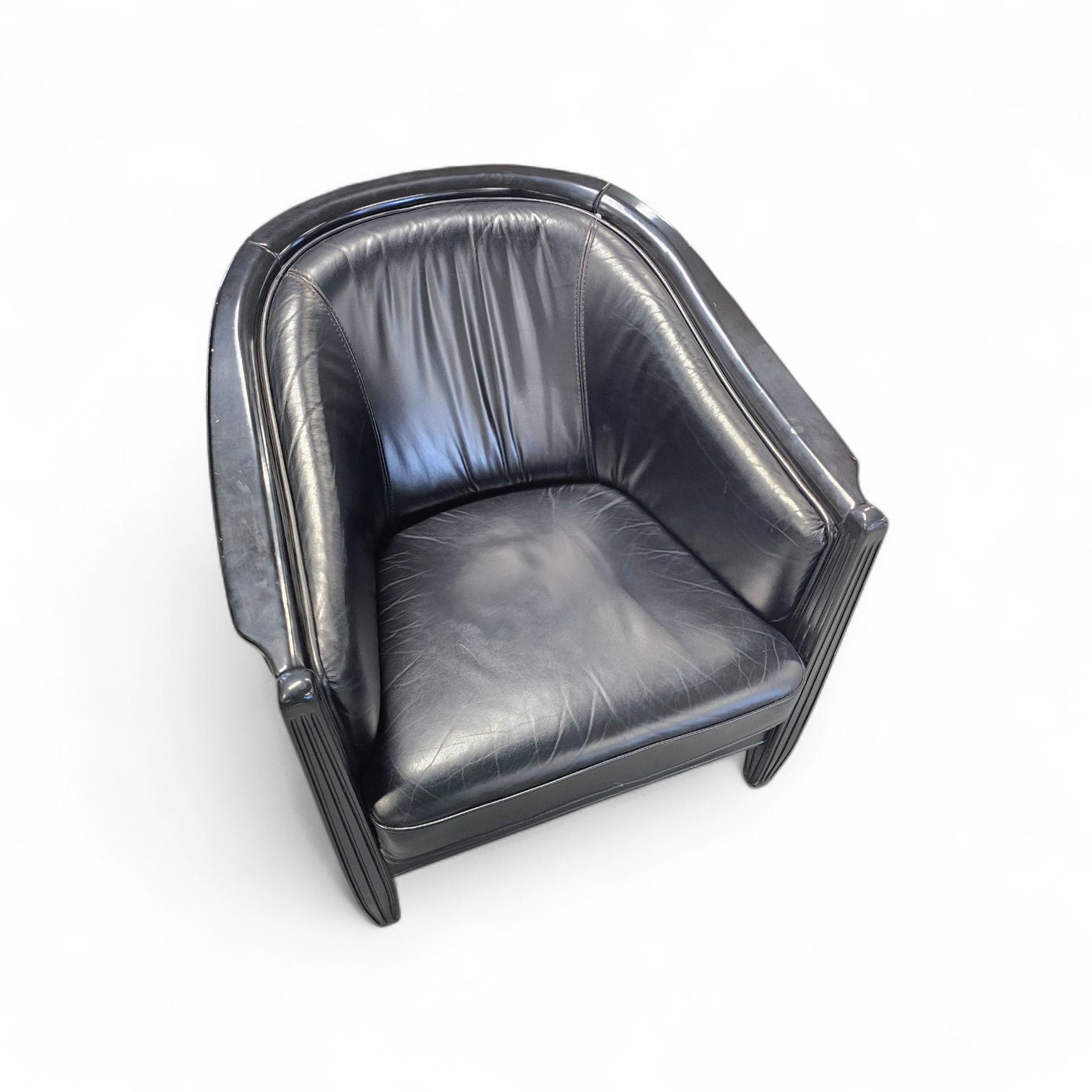 photo vintage 2 X Black Leather Armchair By Giorgetti 1980s / Good Condition Height 76