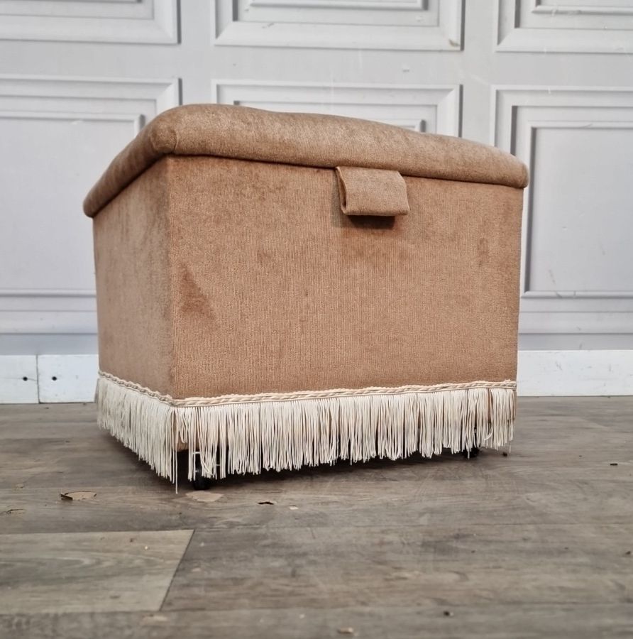 Vintage Storage Footstool Ottoman Box Upholstered Fringe Seat Retro Bedroom photo for sale