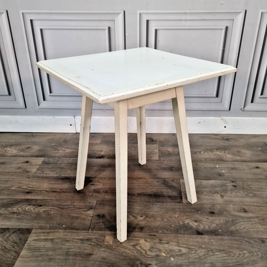 Vintage Painted Side Table Small Square Occasional White Retro Wooden Plant
