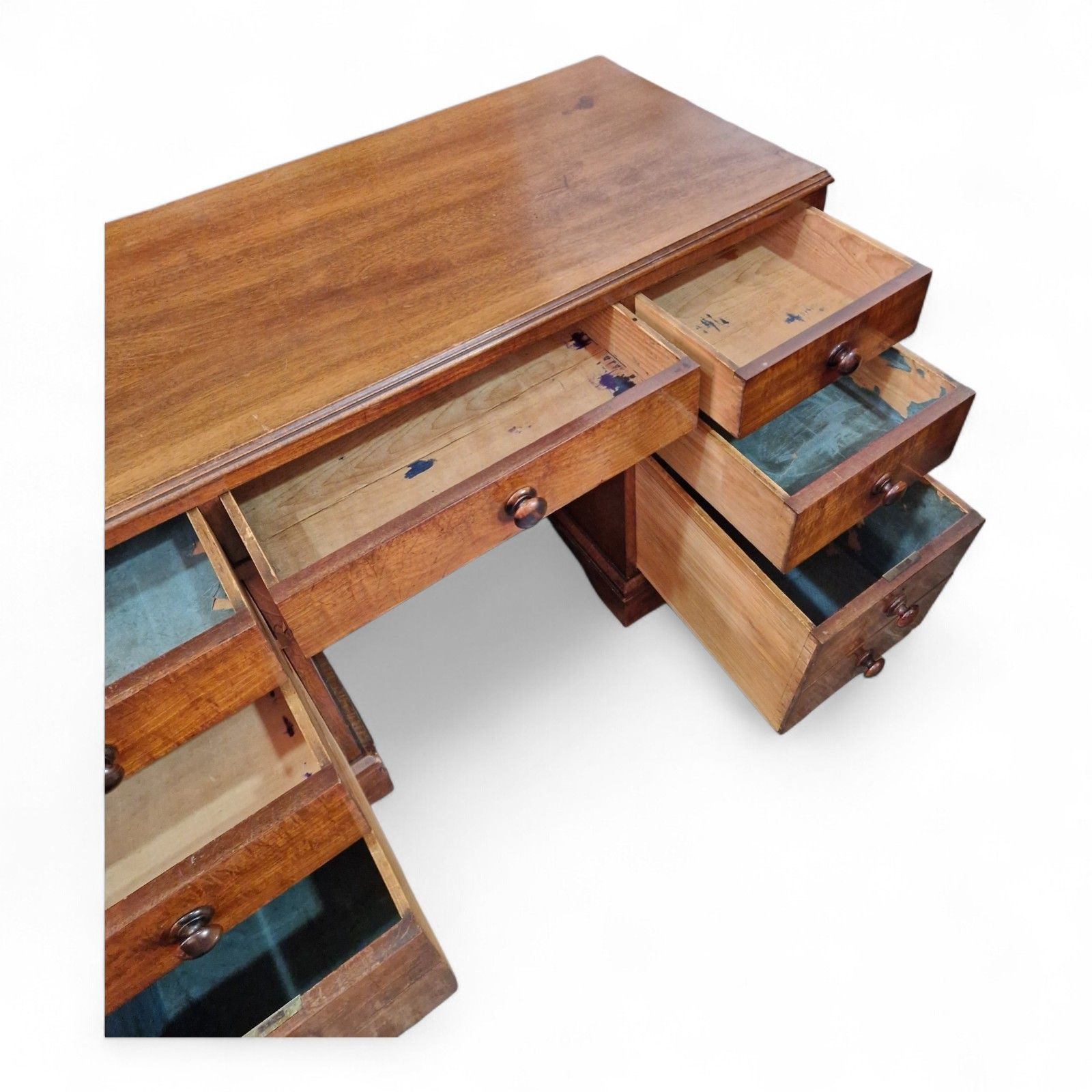 photo buy Victorian Mahogany Kneehole Desk Antique Writing Table 9 Drawer Pedestal Console