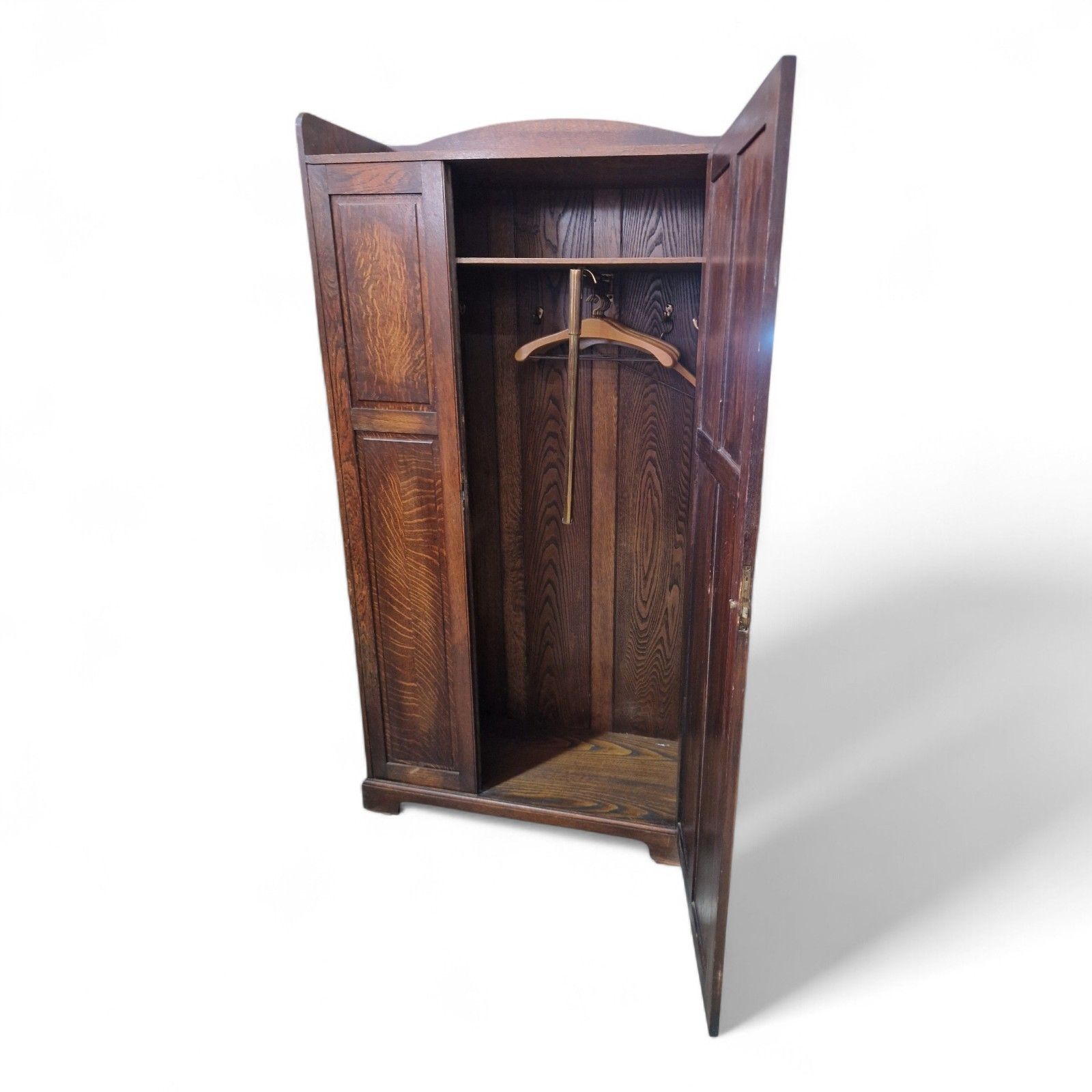 Arts & Crafts Oak Wardrobe Hall Cupboard Hanging Rail Hooks Storage Cabinet photo furniture