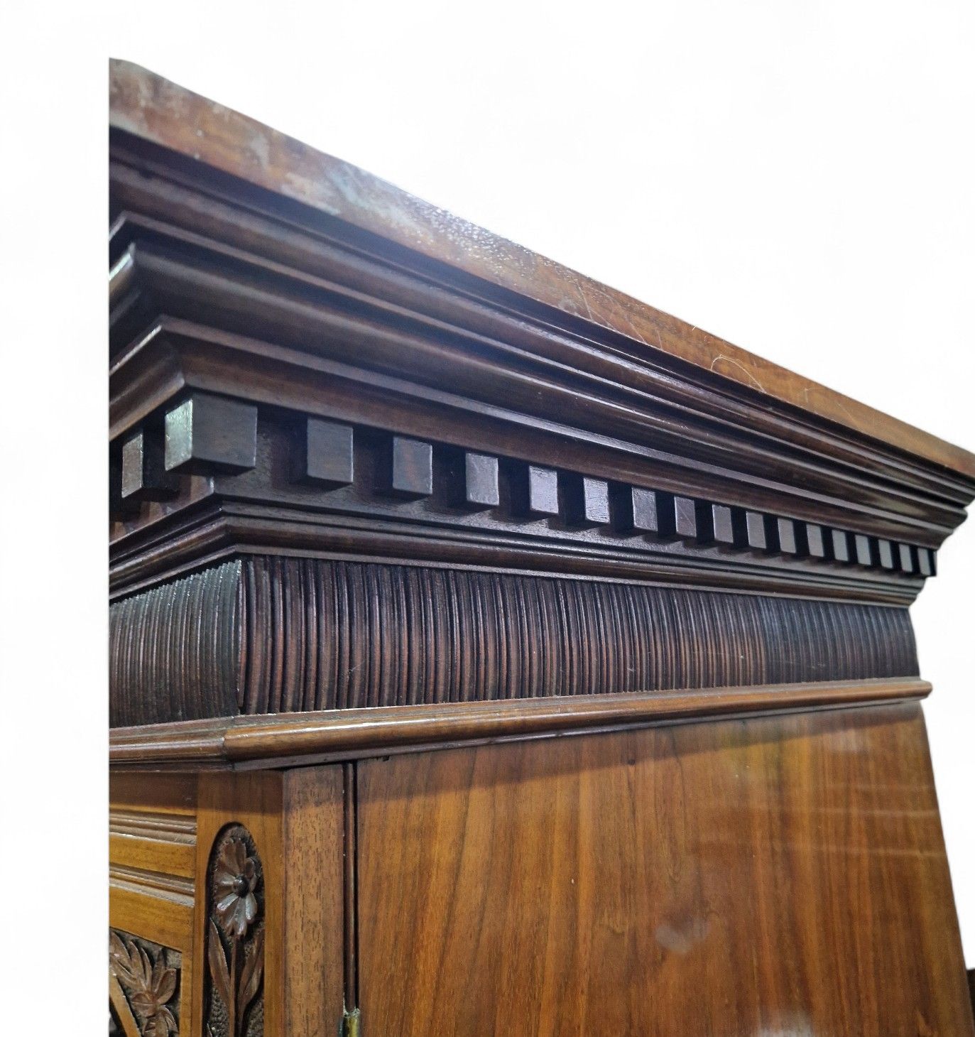 photo furniture Victorian Combination Wardrobe Antique Carved Walnut Large Triple Wardrobe
