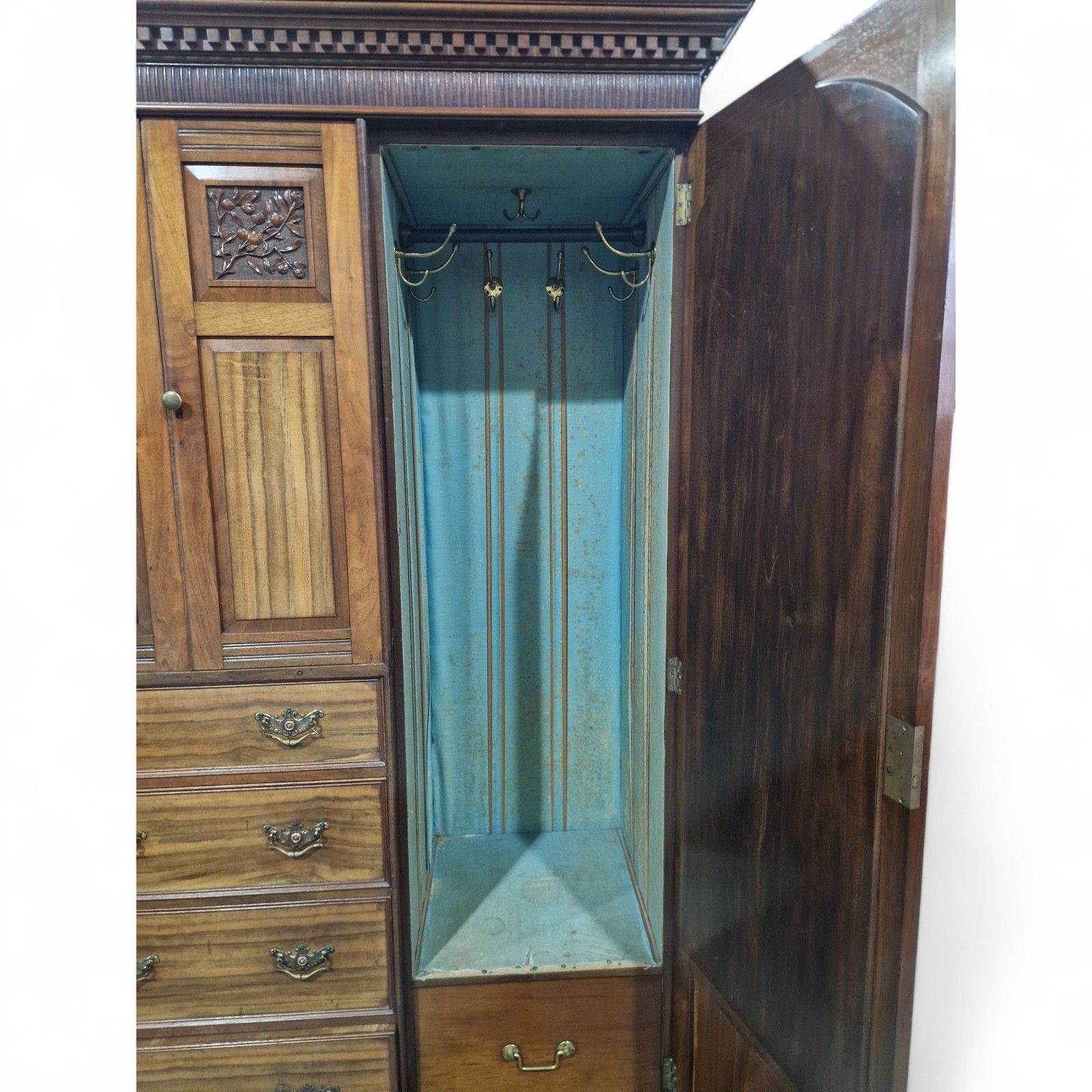 photo buy Victorian Combination Wardrobe Antique Carved Walnut Large Triple Wardrobe