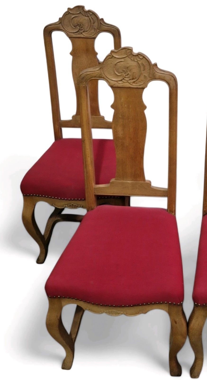 Set 6 Carved Oak French Dining Chairs Antique Style Cabriole Legs High Back photo vintage