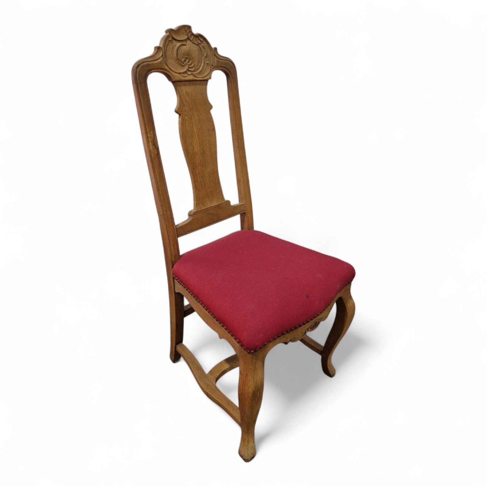 photo vintage Set 6 Carved Oak French Dining Chairs Antique Style Cabriole Legs High Back