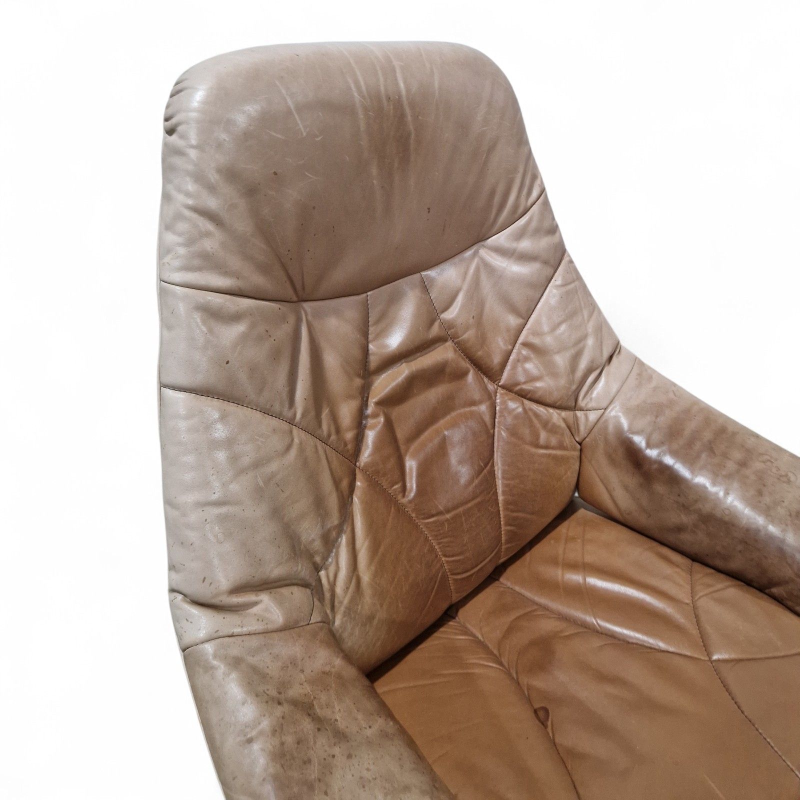 Vintage Leather Swivel Recliner Easy Chair Mid Century Style Armchair Tan Brown photo vinterior