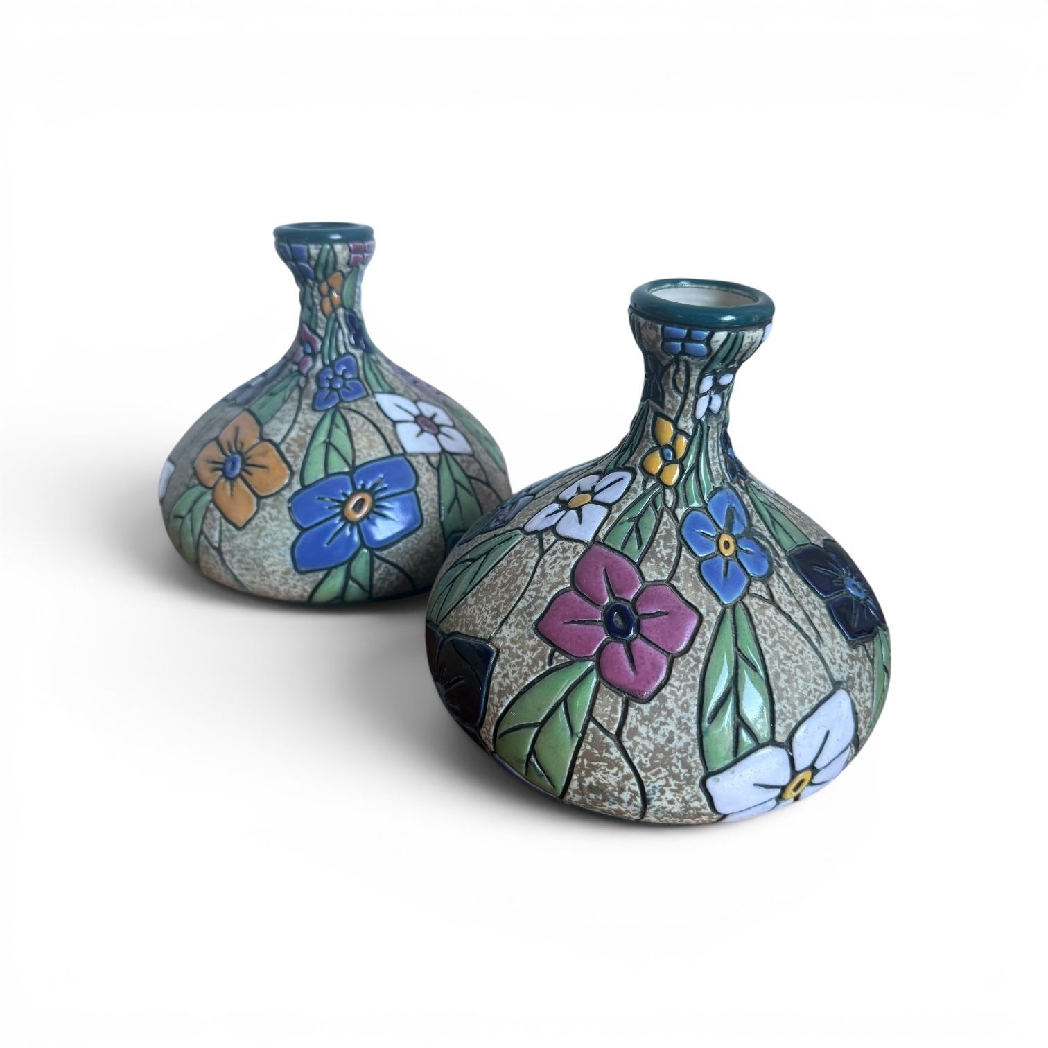 A Pair Of Amphora Porcelain Flower Vases, Austria, C.1920 photo vintage