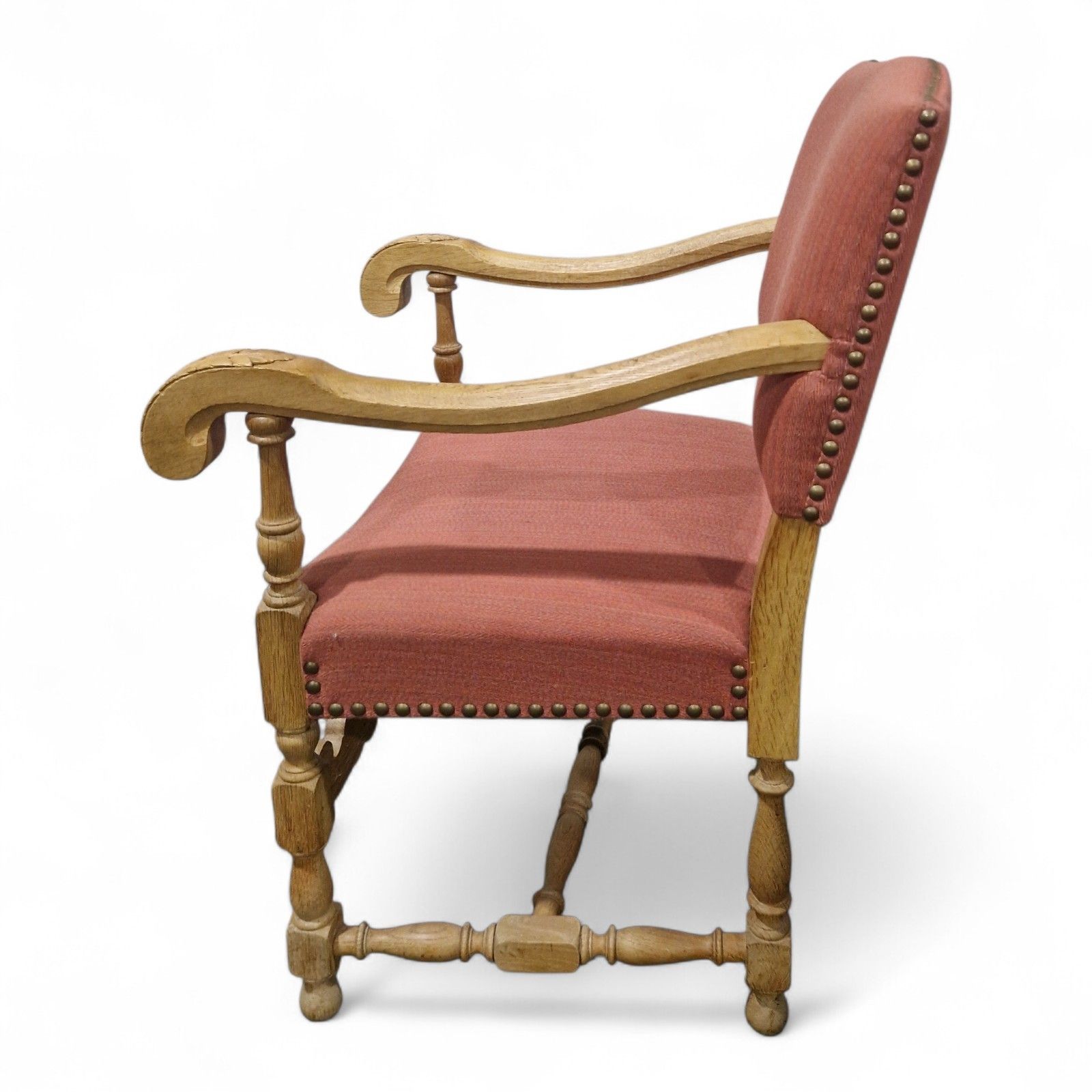 photo vinterior French Carved Oak Armchair Antique Continental Upholstered Wooden Accent Chair