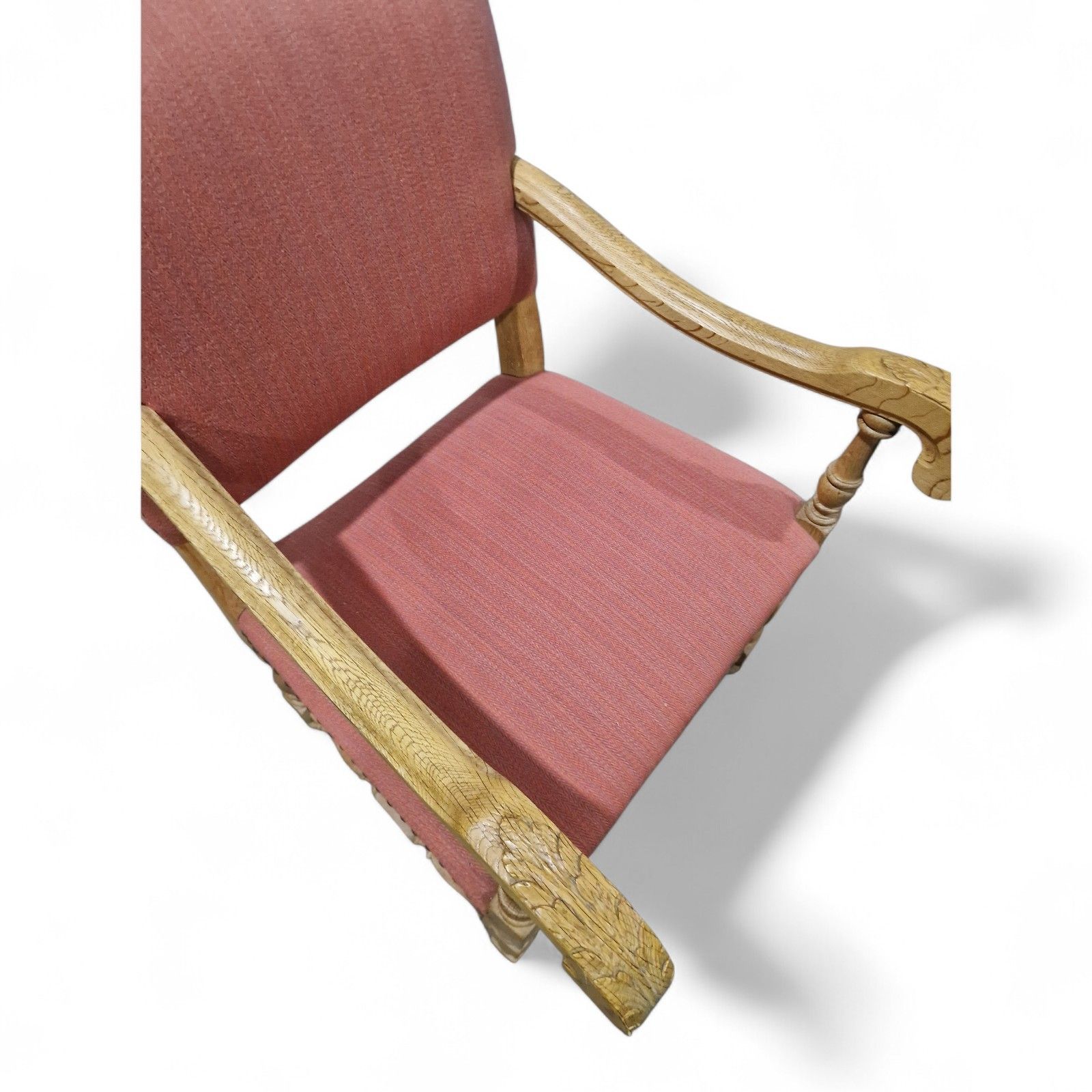 photo vintage French Carved Oak Armchair Antique Continental Upholstered Wooden Accent Chair