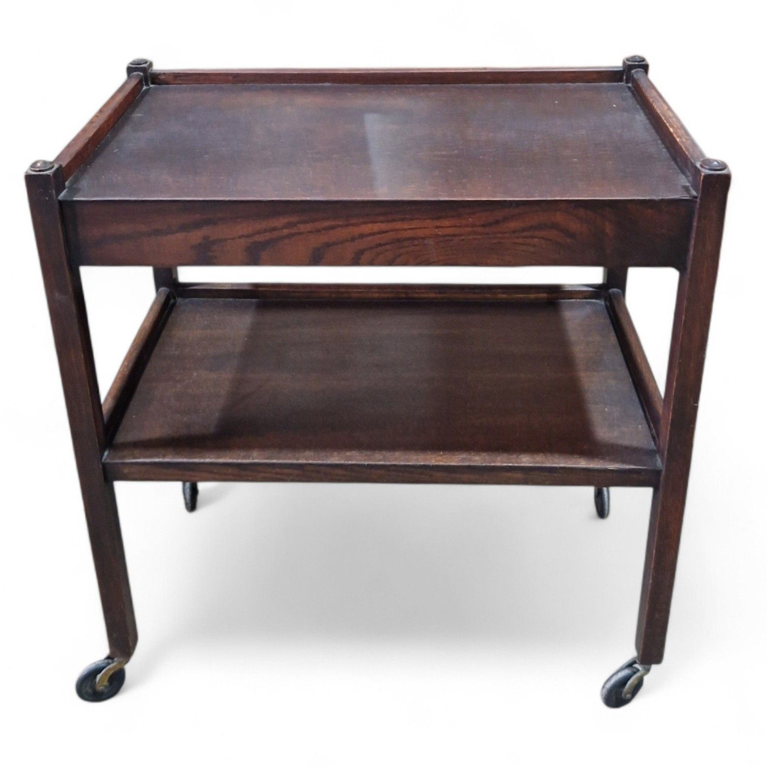 Vintage Serving Trolley 2 Tier Drinks Cart Castors Double Drawer Side Table