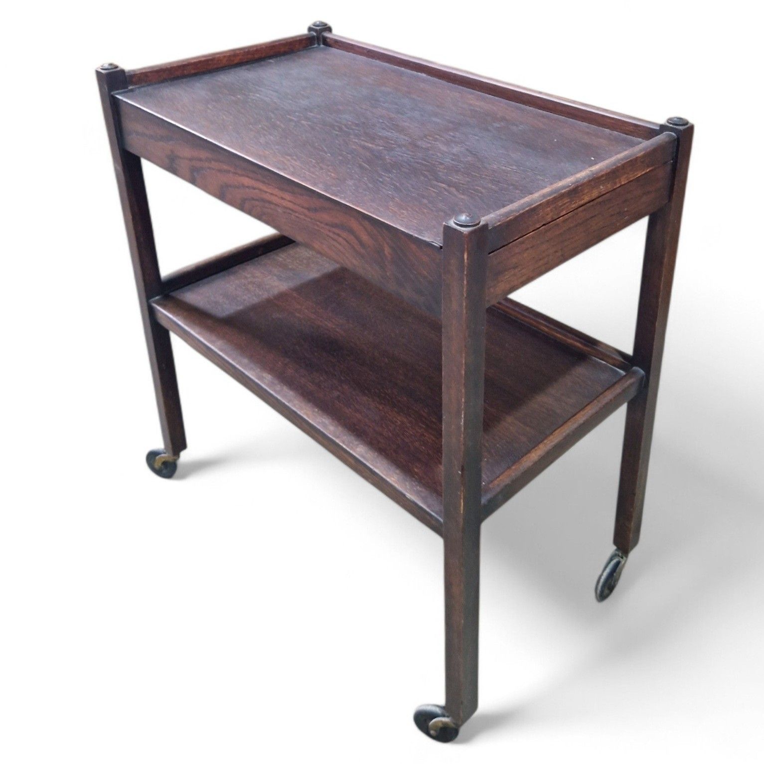 Vintage Serving Trolley 2 Tier Drinks Cart Castors Double Drawer Side Table photo 60.0