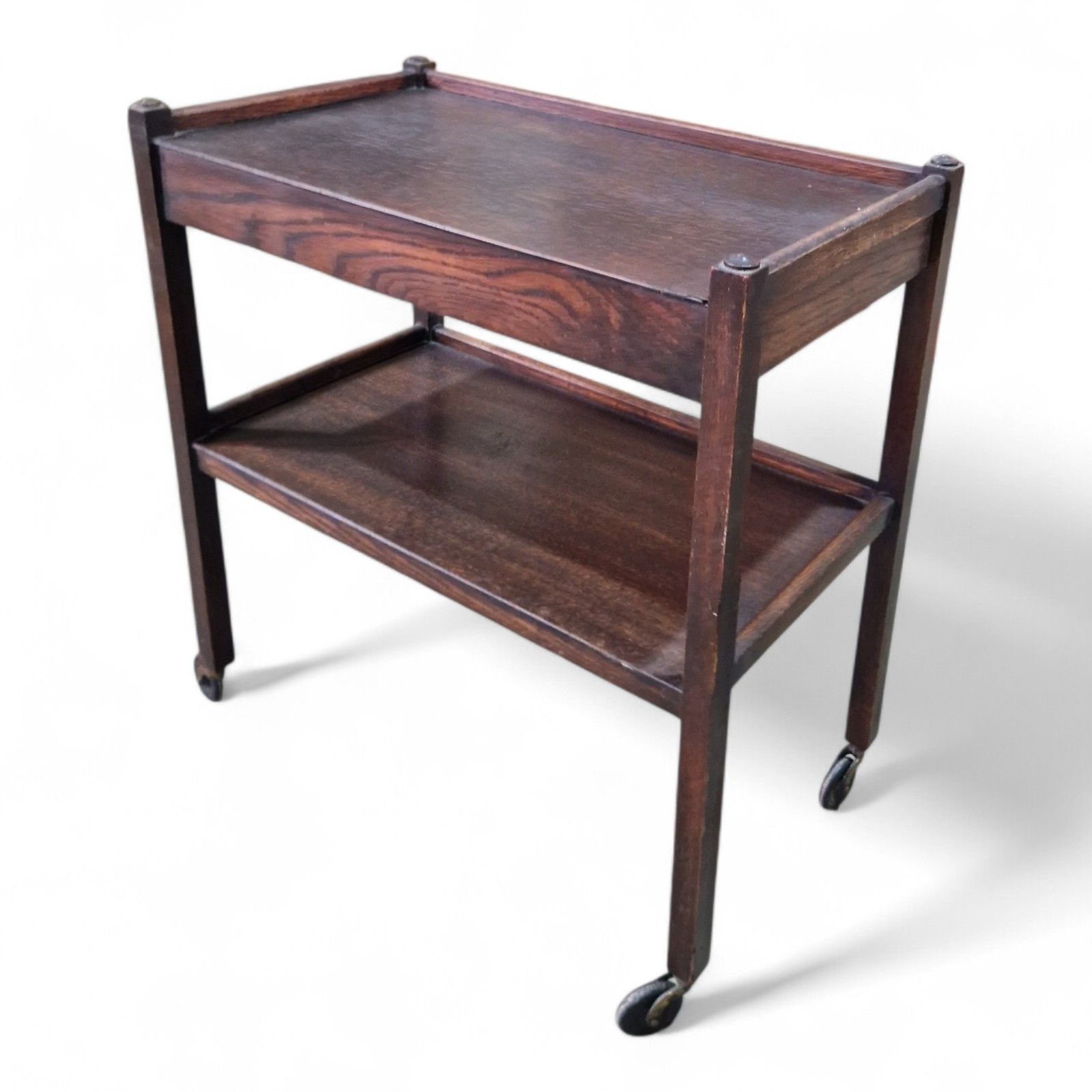 photo vintage Vintage Serving Trolley 2 Tier Drinks Cart Castors Double Drawer Side Table