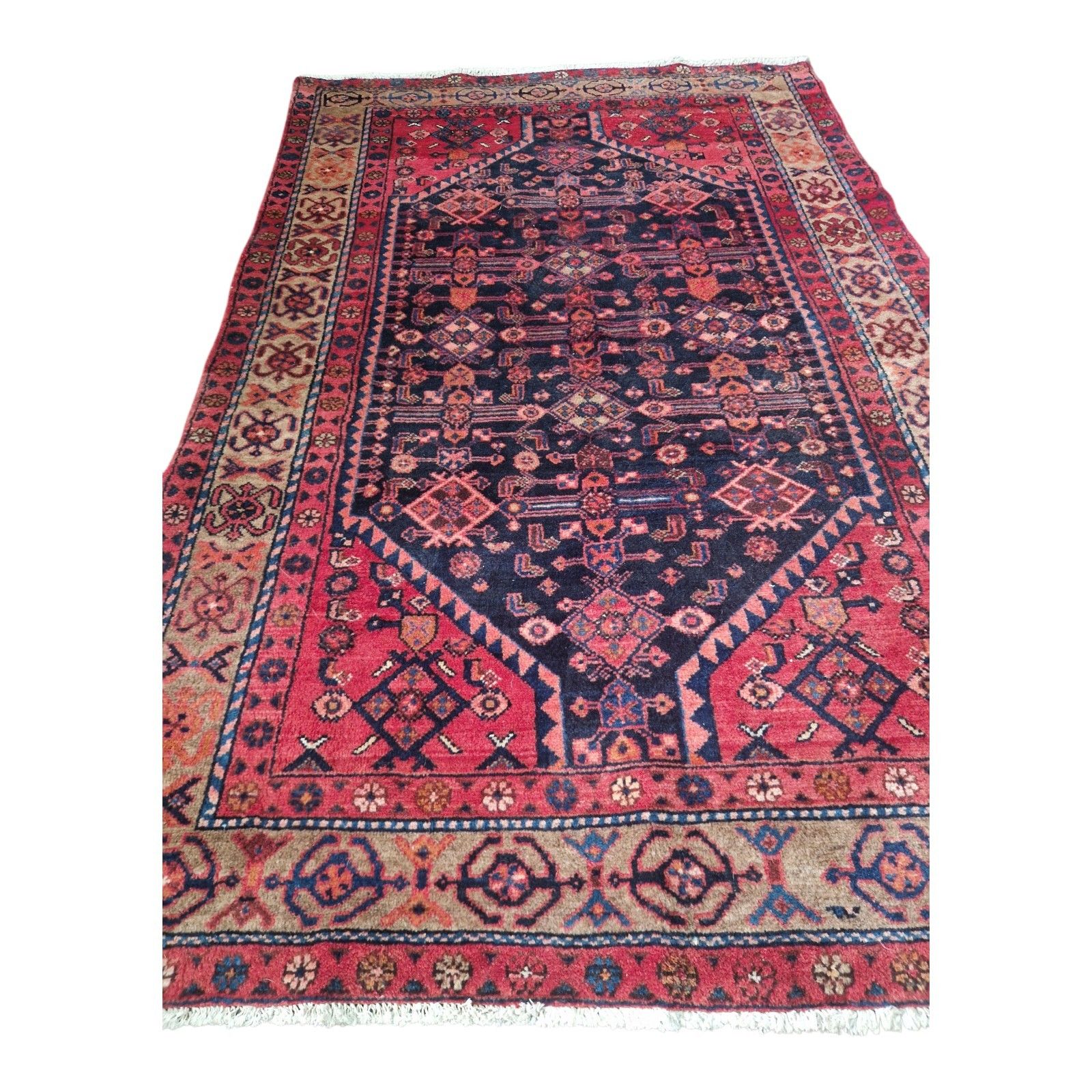 Antique Traditional Rug Red Pink Blue Geometric Carpet Thick Pile Decorative photo Textiles