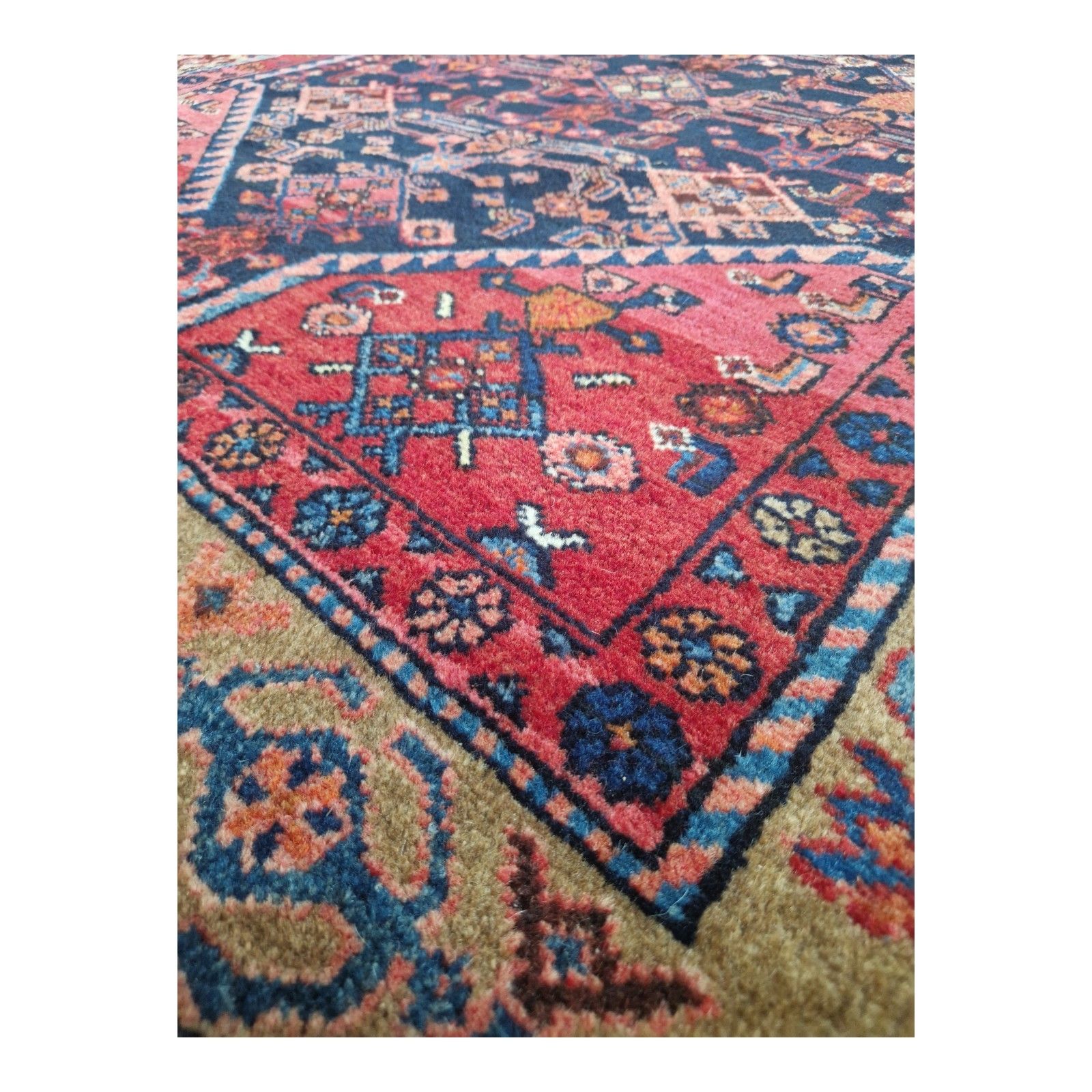 photo for sale Antique Traditional Rug Red Pink Blue Geometric Carpet Thick Pile Decorative