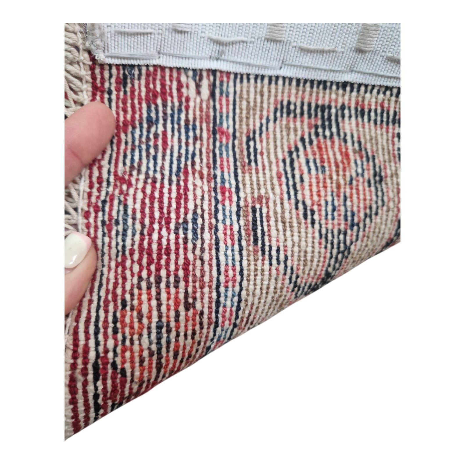 195.0 Antique Traditional Rug Red Pink Blue Geometric Carpet Thick Pile Decorative photo