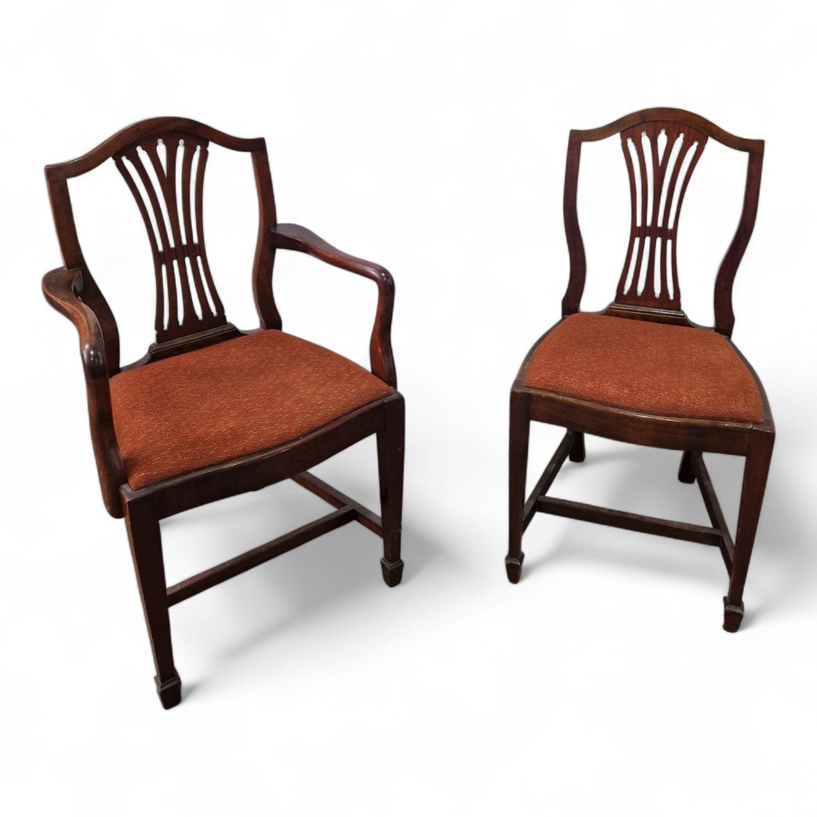 Hepplewhite Dining Chairs Set 6 Mahogany Shield Back Carvers Wood Antique Style photo furniture