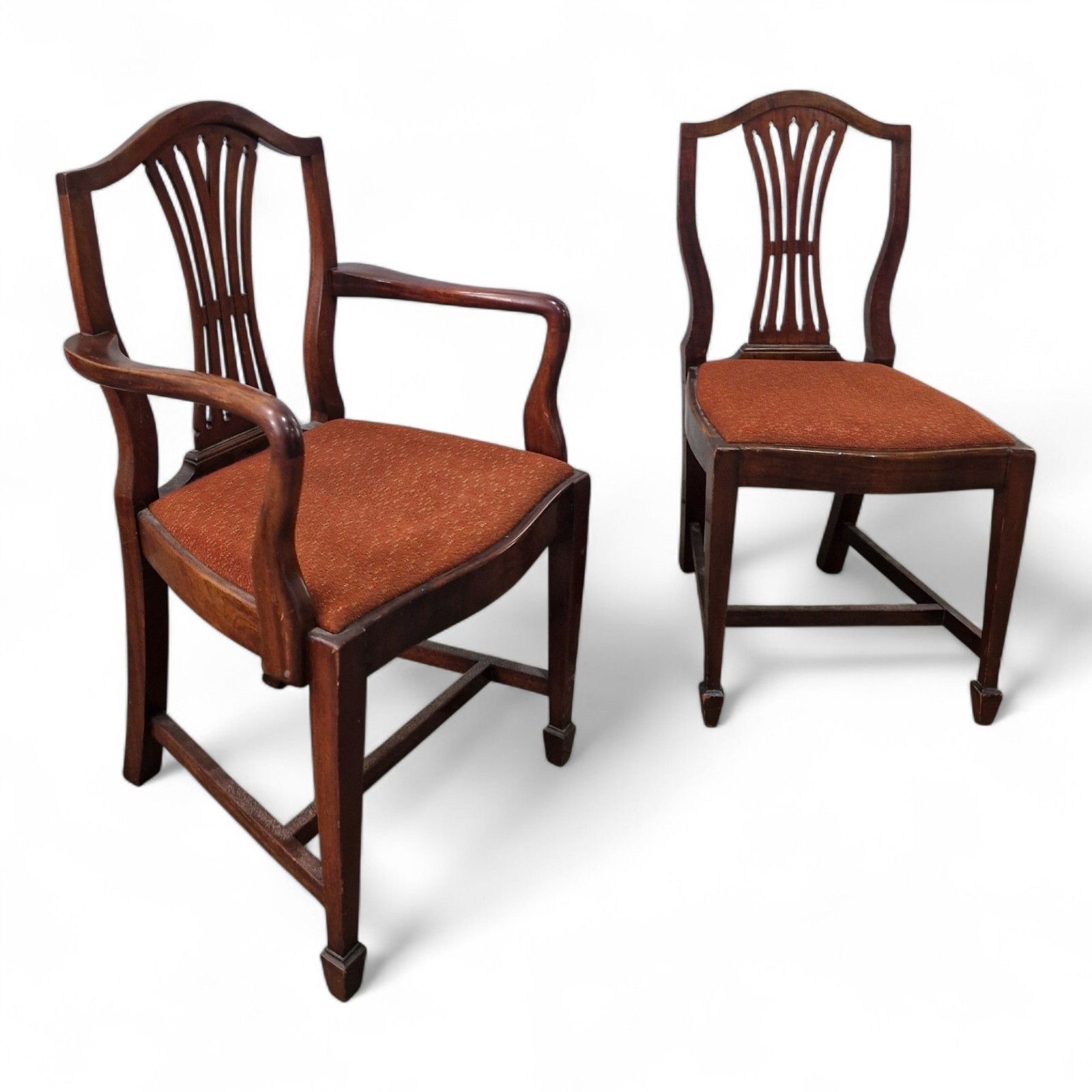 Hepplewhite Dining Chairs Set 6 Mahogany Shield Back Carvers Wood Antique Style photo for sale