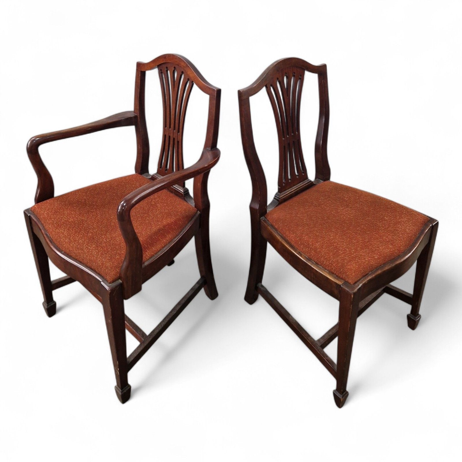 250.0 Hepplewhite Dining Chairs Set 6 Mahogany Shield Back Carvers Wood Antique Style photo